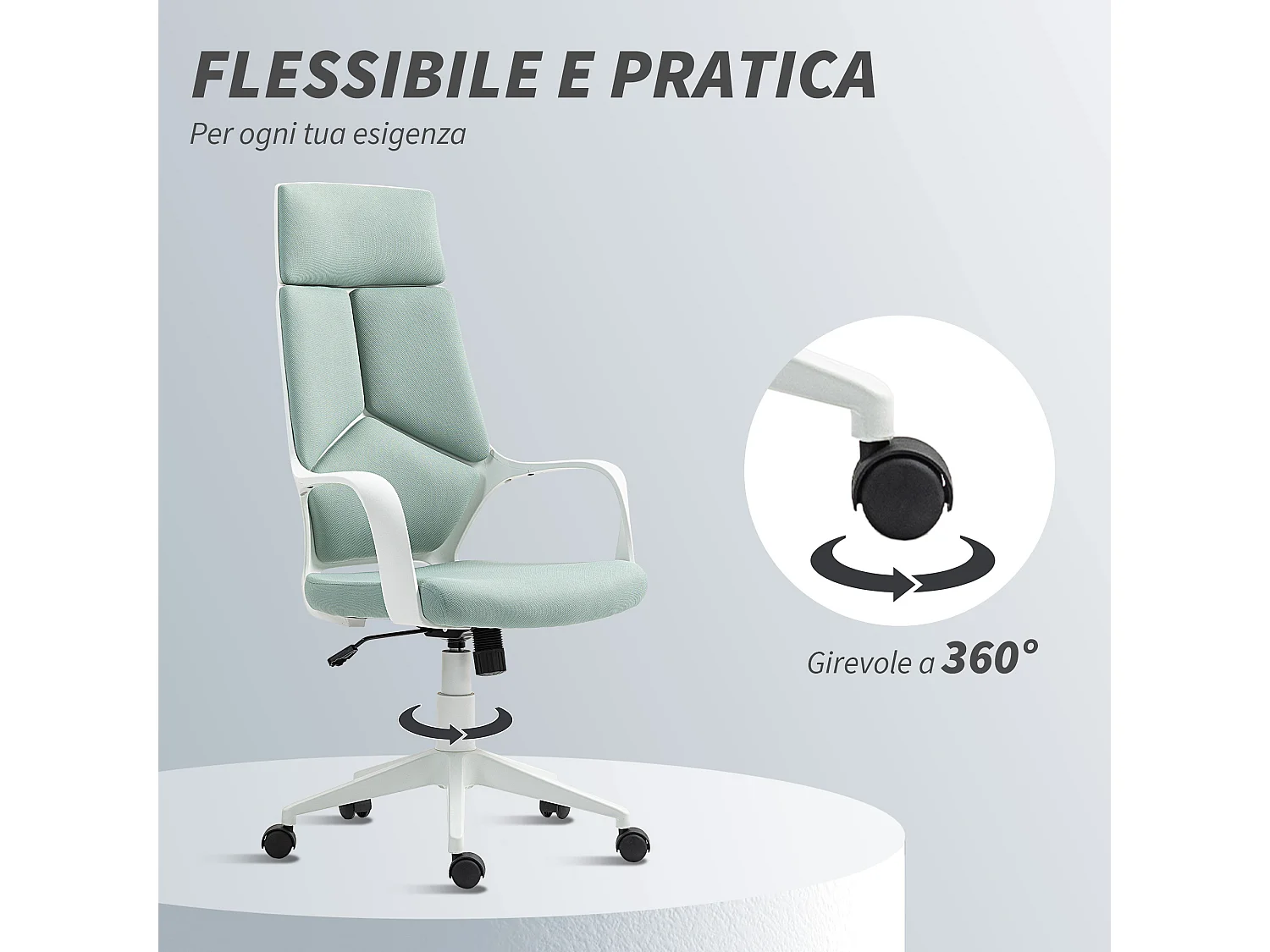 Sedia da ufficio girevole con altezza regolabile in tessuto verde