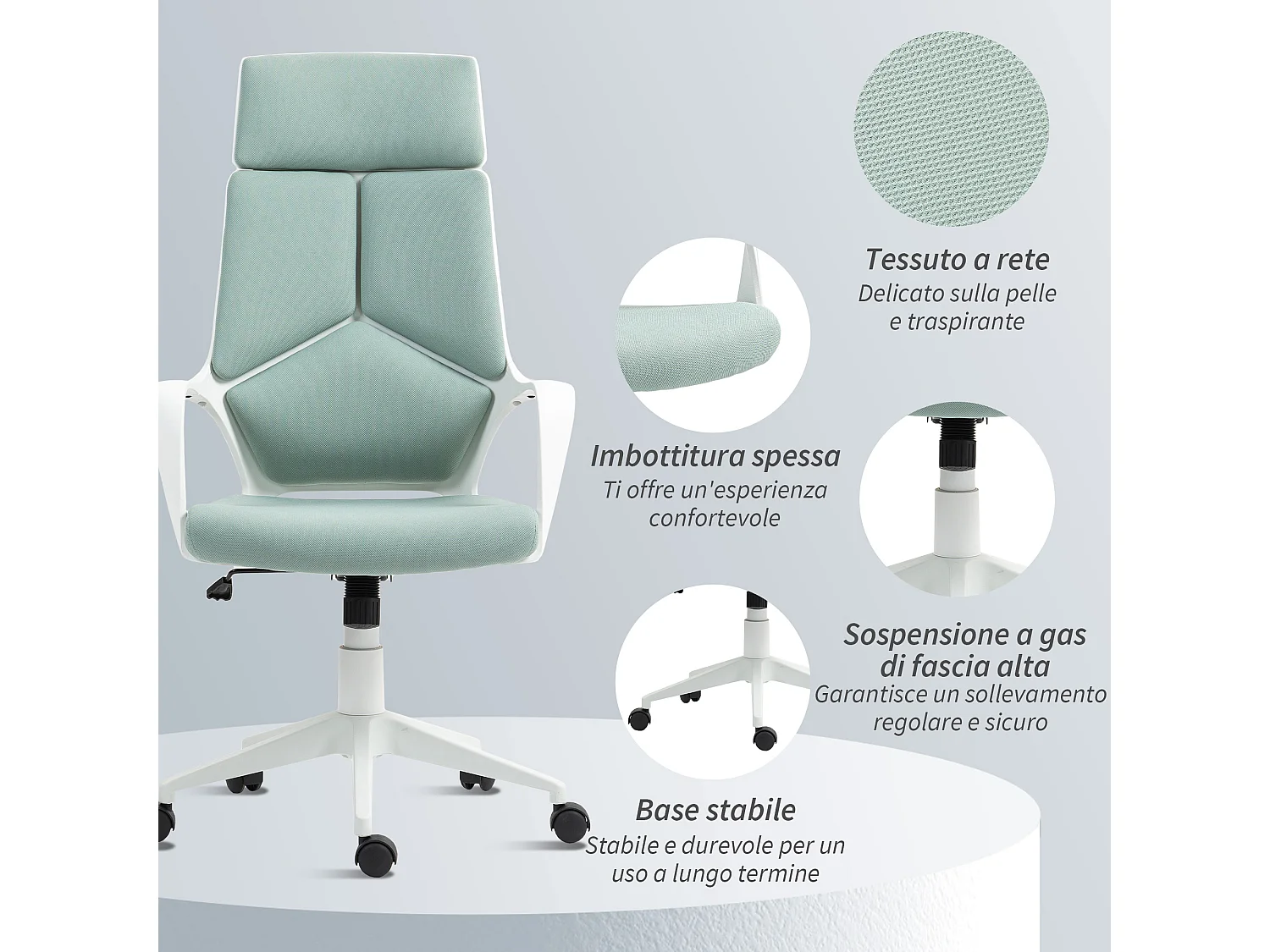 Sedia da ufficio girevole con altezza regolabile in tessuto verde