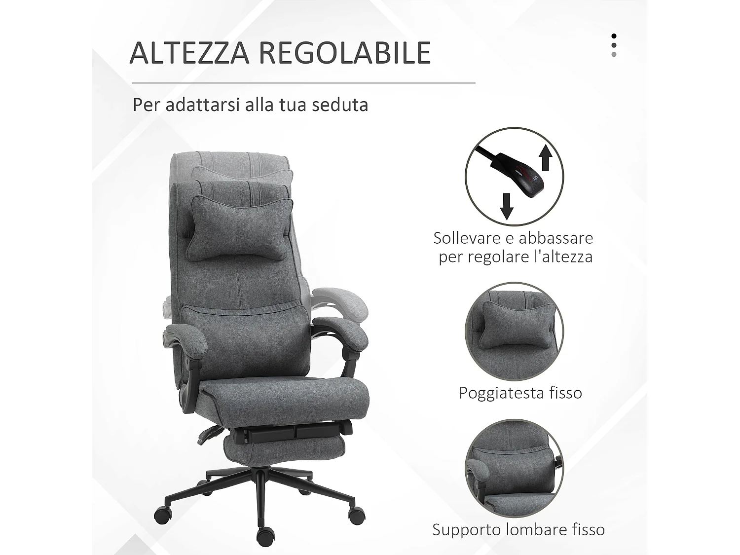 Sedia da ufficio ergonomica e imbottita ad altezza regolabile