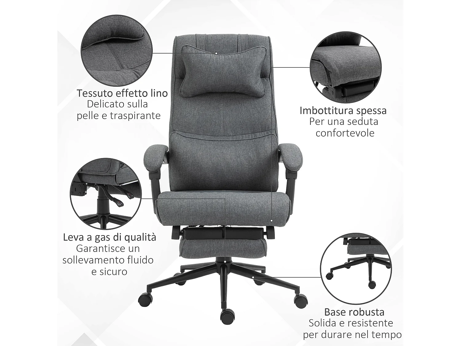 Sedia da ufficio ergonomica e imbottita ad altezza regolabile