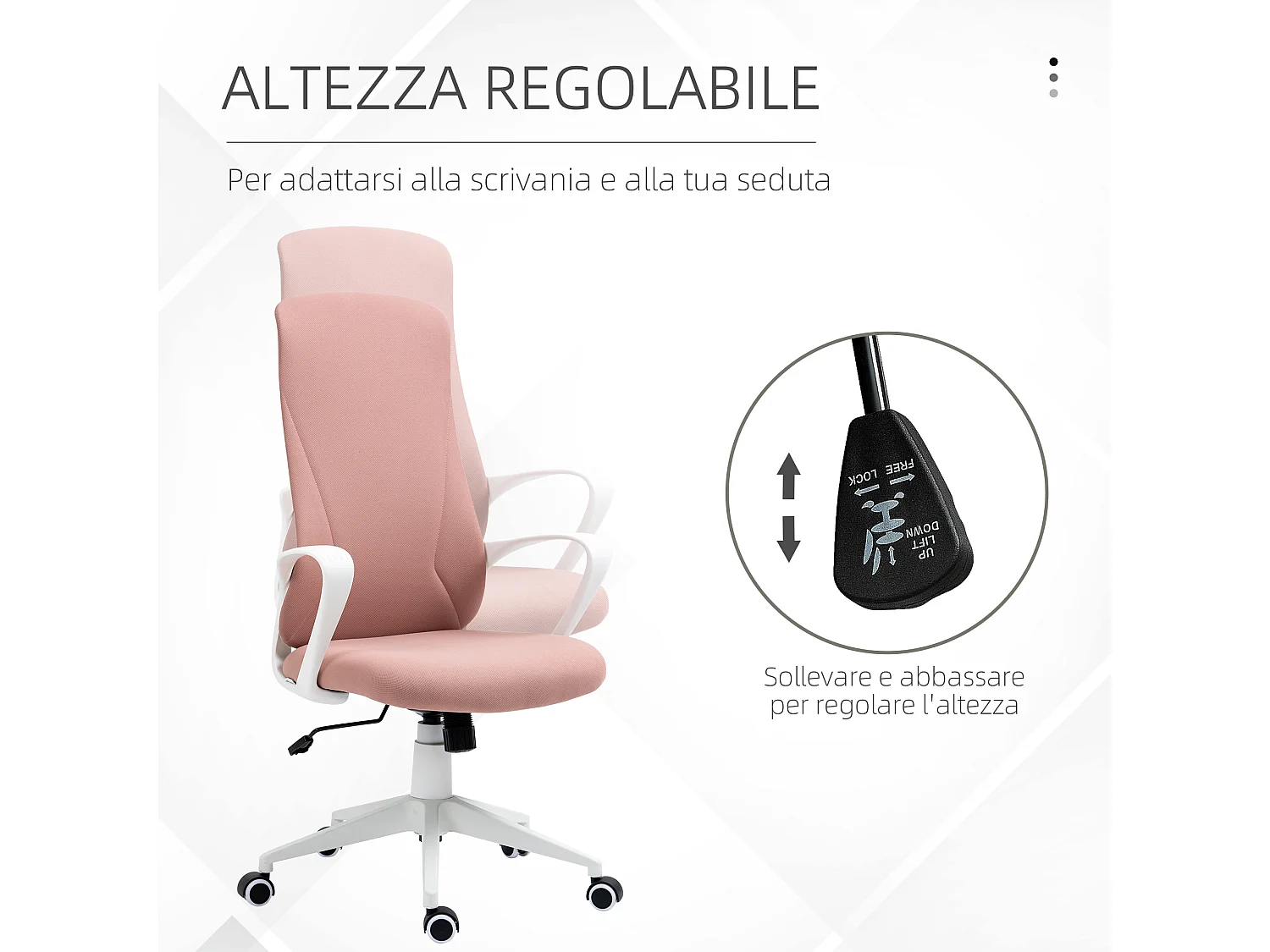 Sedia da ufficio ergonomica con funzione dondolo rosa