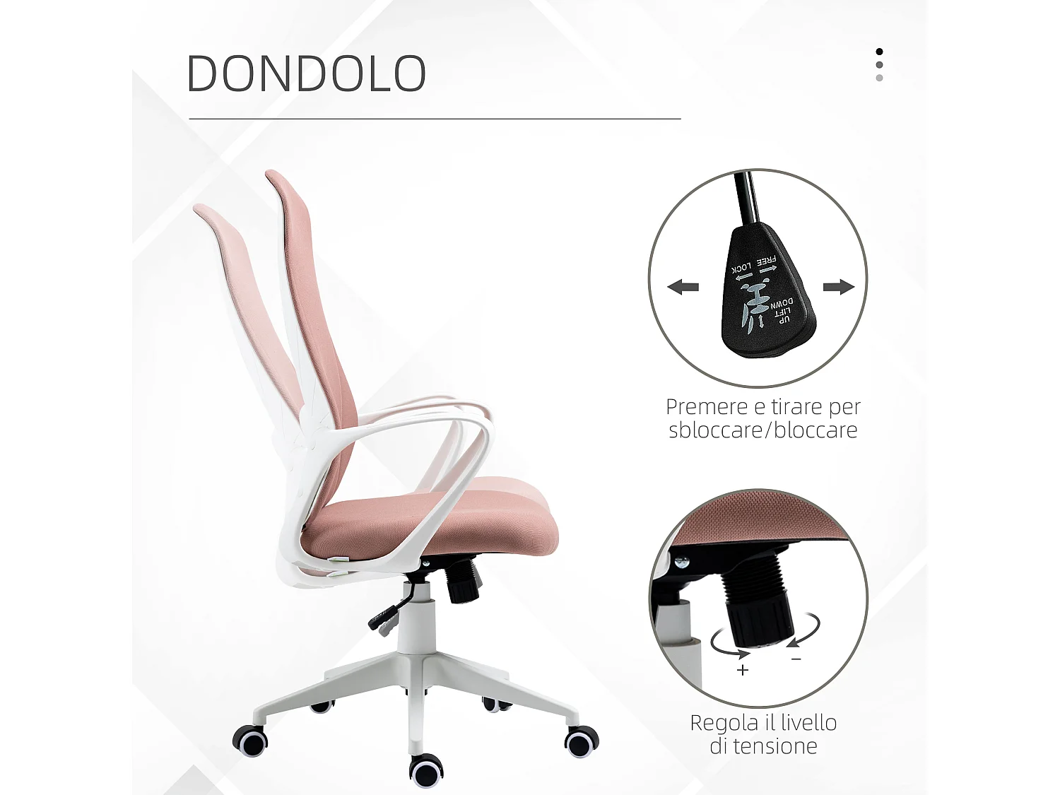 Sedia da ufficio ergonomica con funzione dondolo rosa