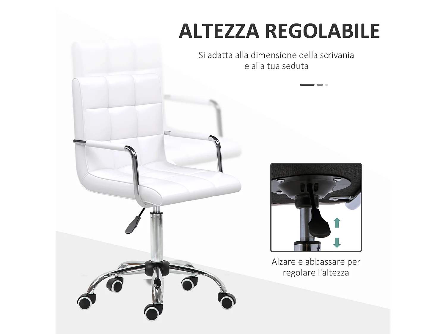 Sedia da ufficio in similpelle bianca con 5 ruote girevoli