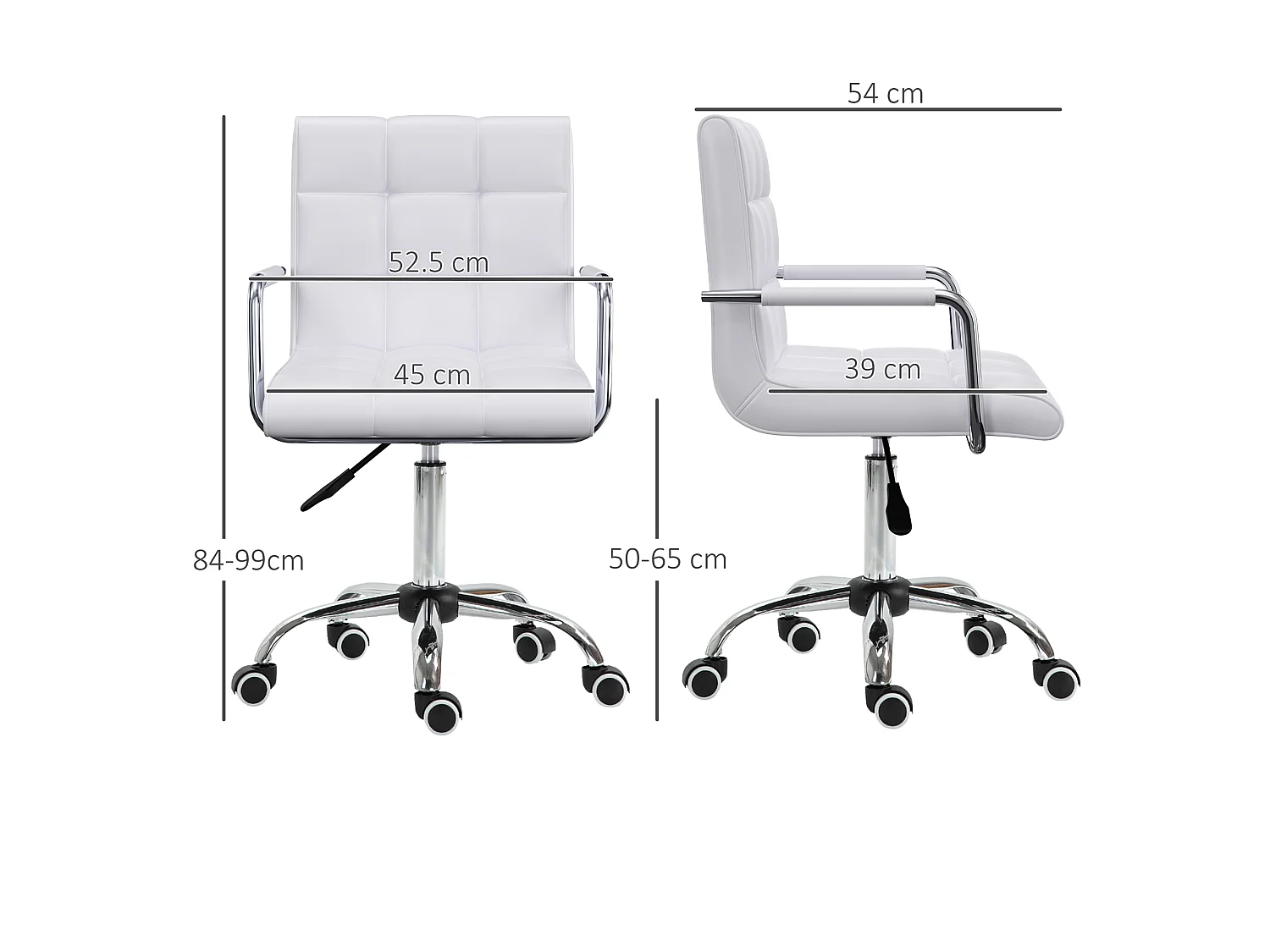 Sedia da ufficio in similpelle bianca con 5 ruote girevoli