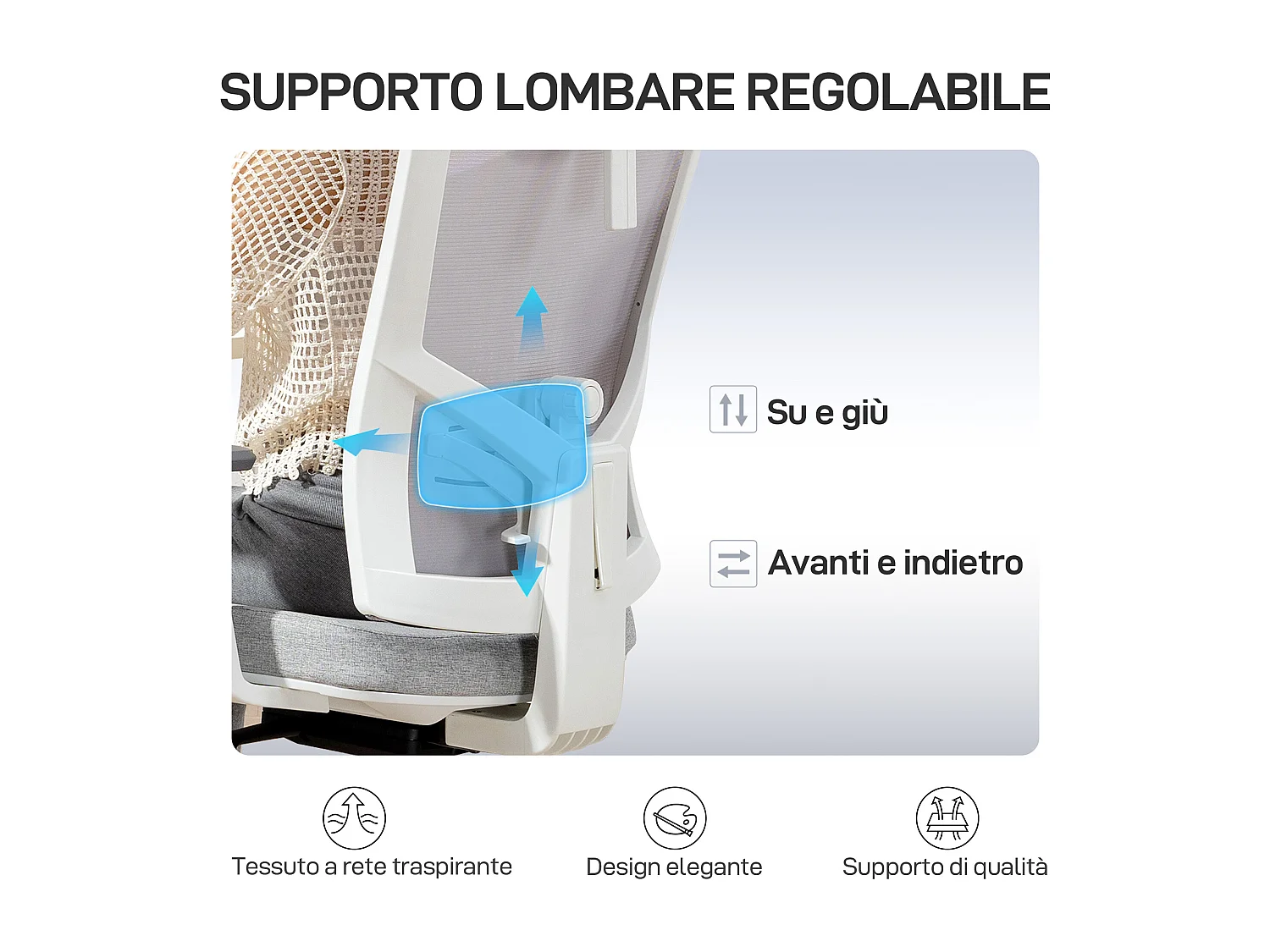 Sedia da ufficio ergonomica con supporto lombare dinamico multicolore