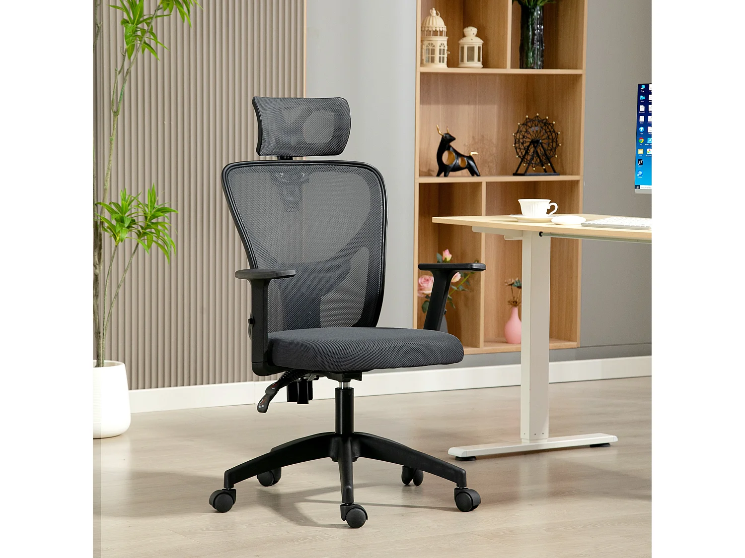 Sedia da ufficio ergonomica e regolabile con supporto lombare grigio