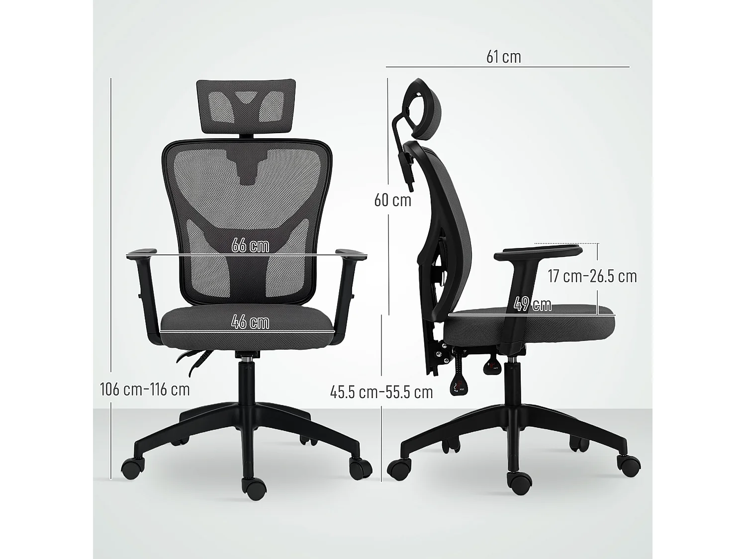 Sedia da ufficio ergonomica e regolabile con supporto lombare grigio