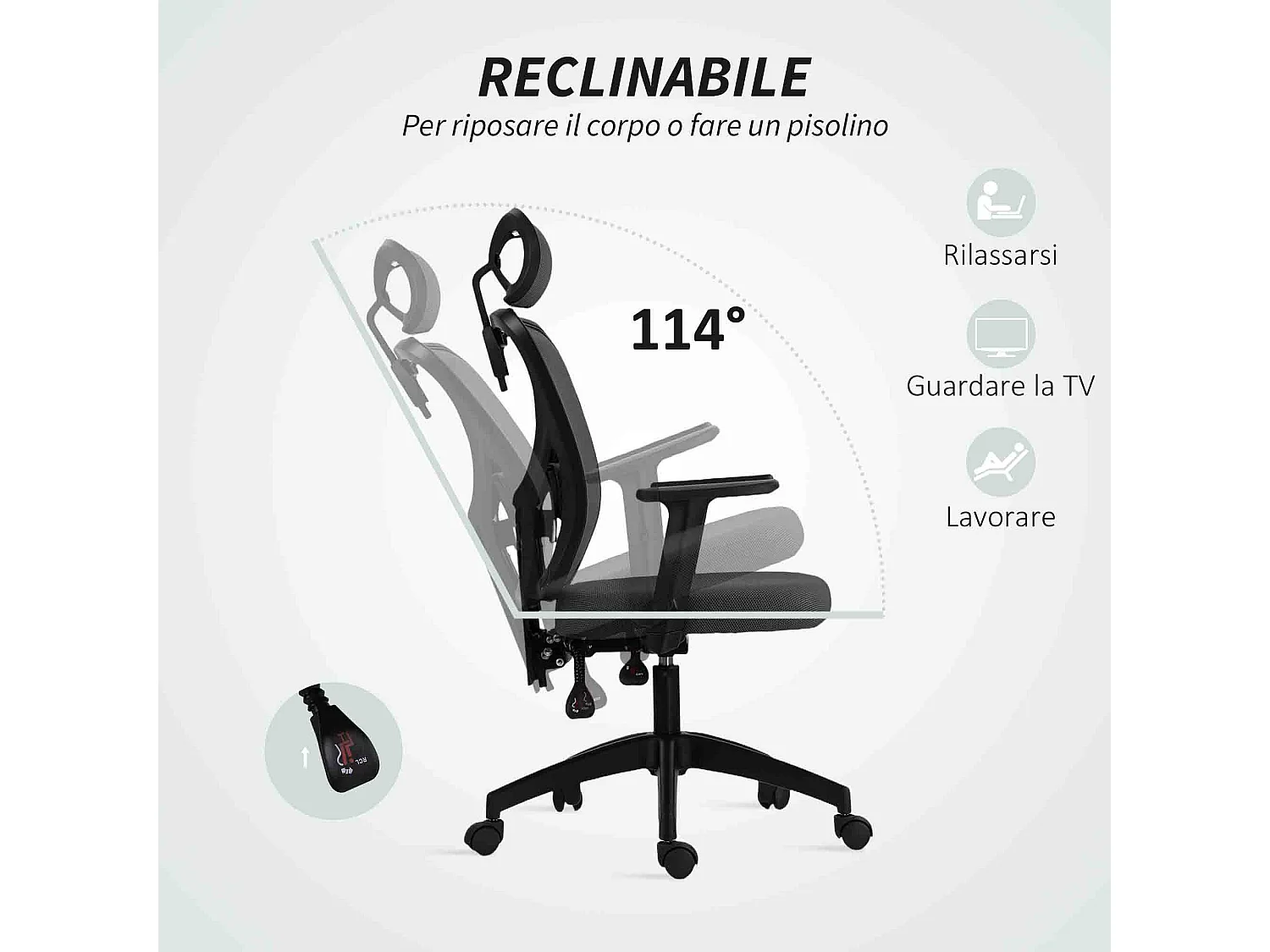 Sedia da ufficio ergonomica e regolabile con supporto lombare grigio
