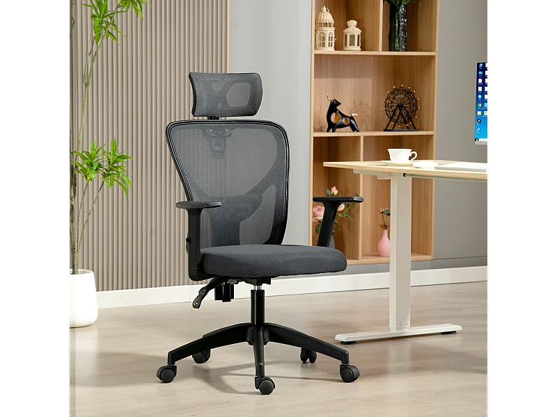 Sedia da ufficio ergonomica e regolabile con supporto lombare grigio