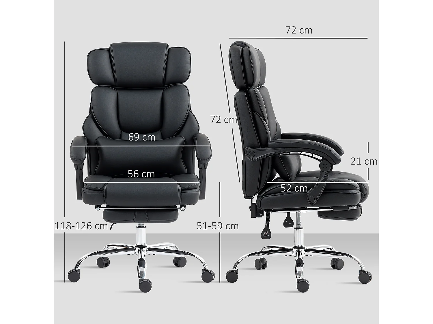 Sedia da ufficio con poggiapiedi supporto lombare e poggiatesta nero