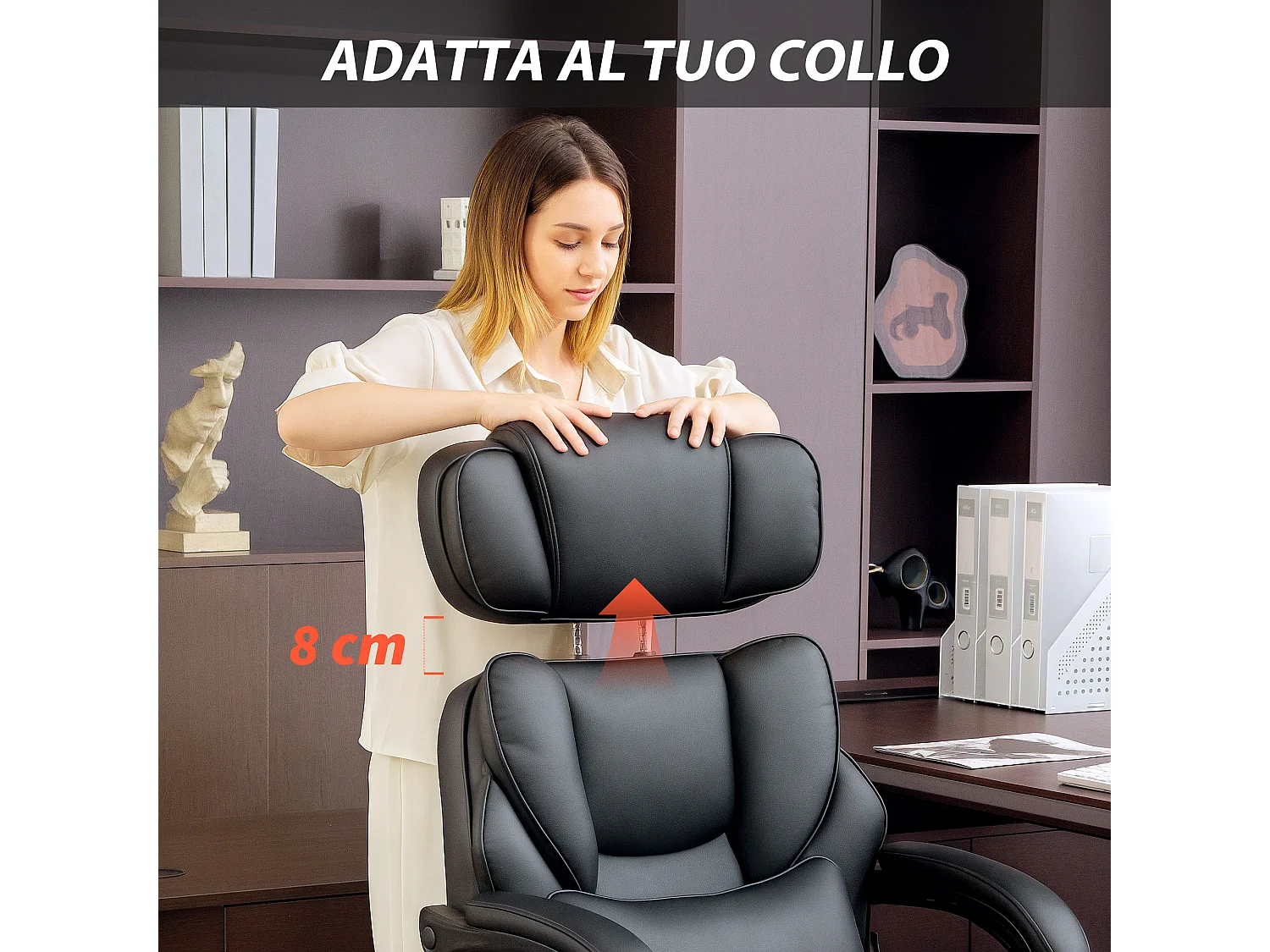 Sedia da ufficio con poggiapiedi supporto lombare e poggiatesta nero