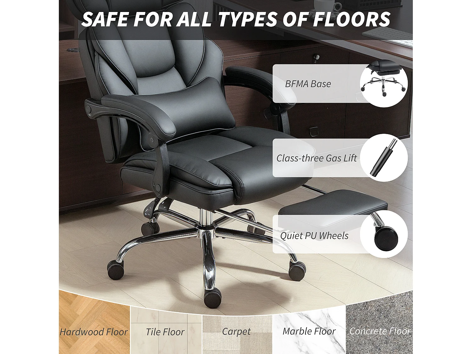 Sedia da ufficio con poggiapiedi supporto lombare e poggiatesta nero