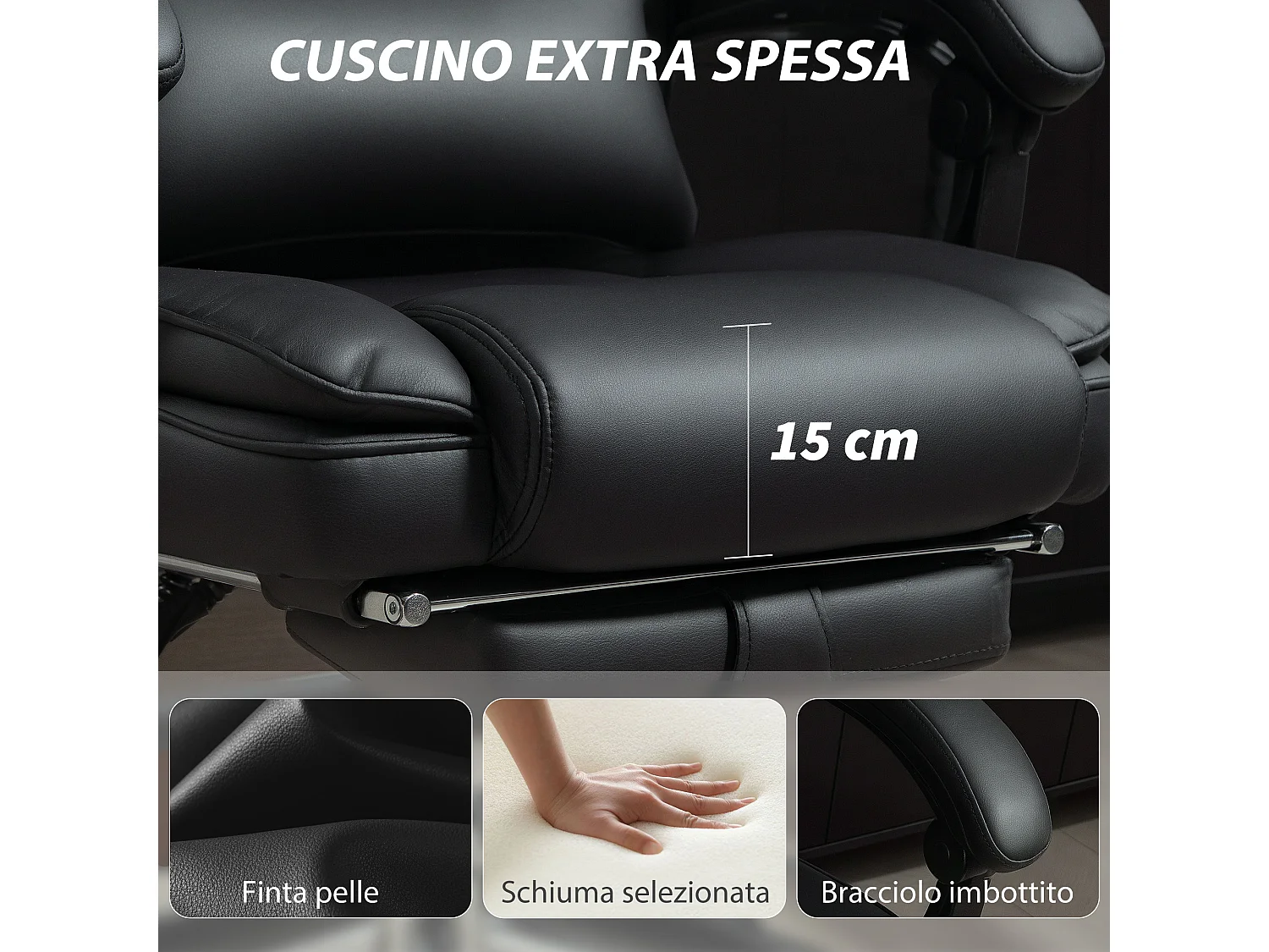 Sedia da ufficio con poggiapiedi supporto lombare e poggiatesta nero