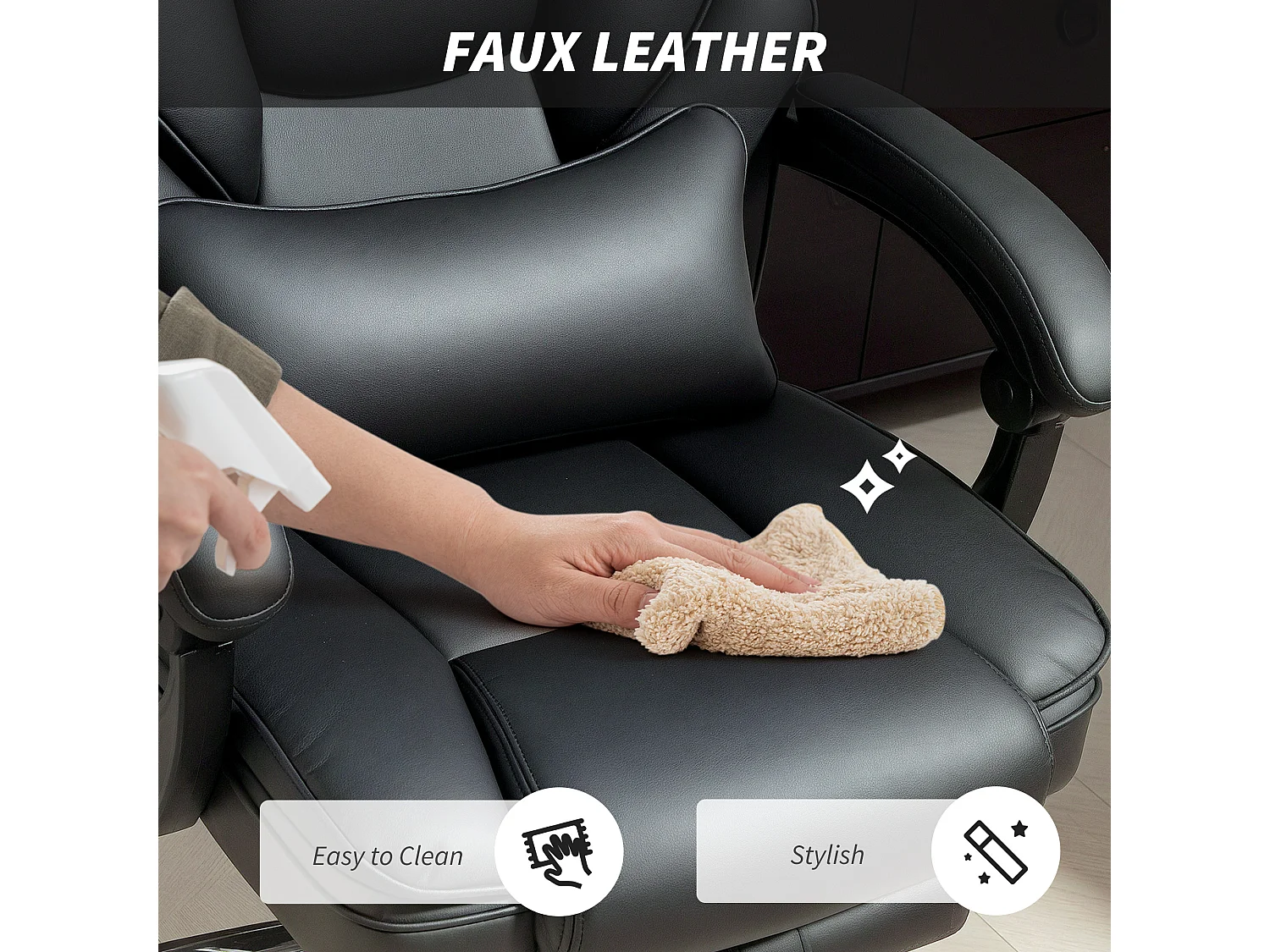 Sedia da ufficio con poggiapiedi supporto lombare e poggiatesta nero