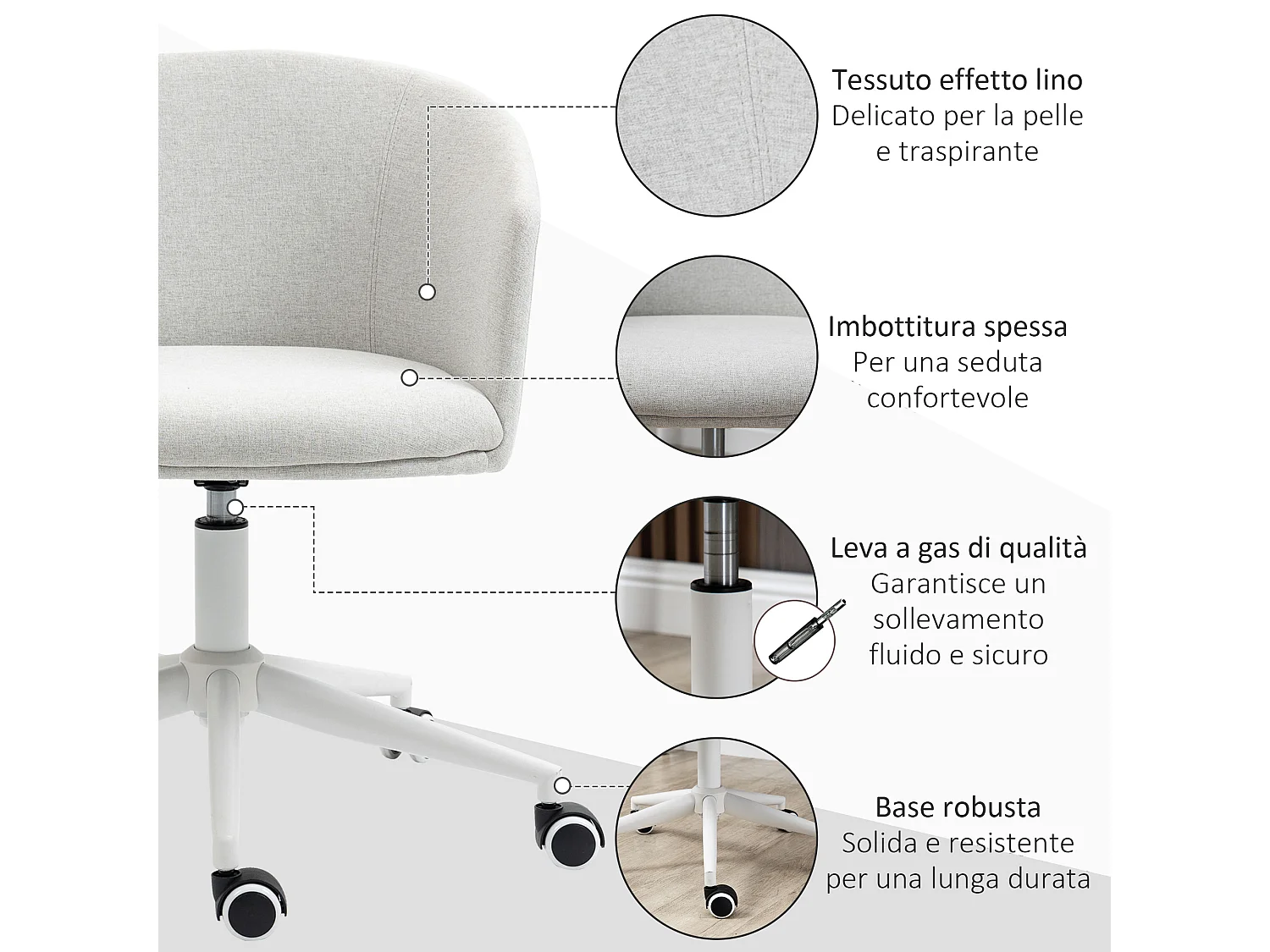 Sedia da ufficio girevole con altezza regolabile e ruote