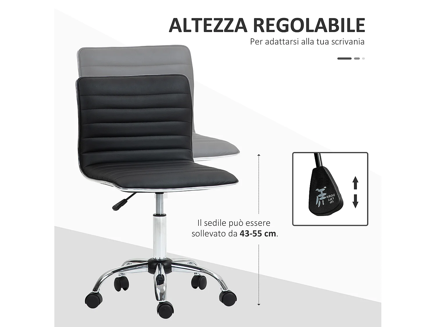 Sedia da ufficio con altezza regolabile e girevole in pelle pu nero