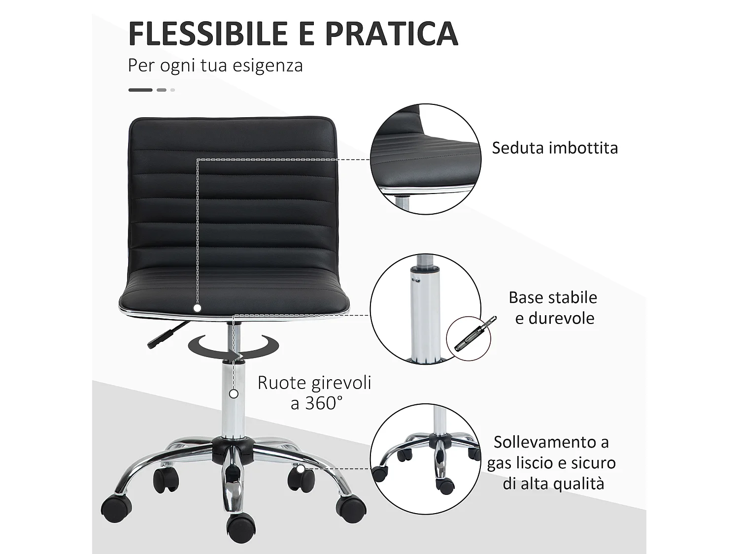 Sedia da ufficio con altezza regolabile e girevole in pelle pu nero