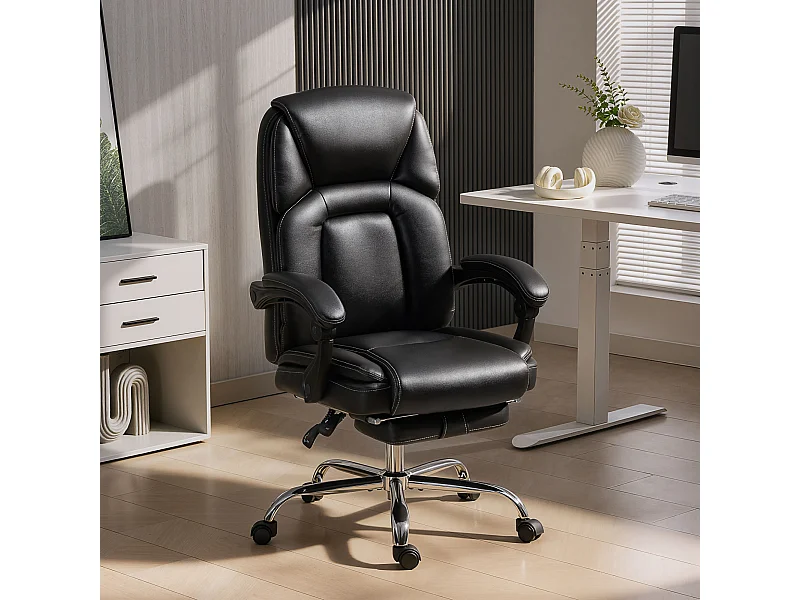 Sedia da ufficio reclinabile con poggiapiedi e imbottitura nero