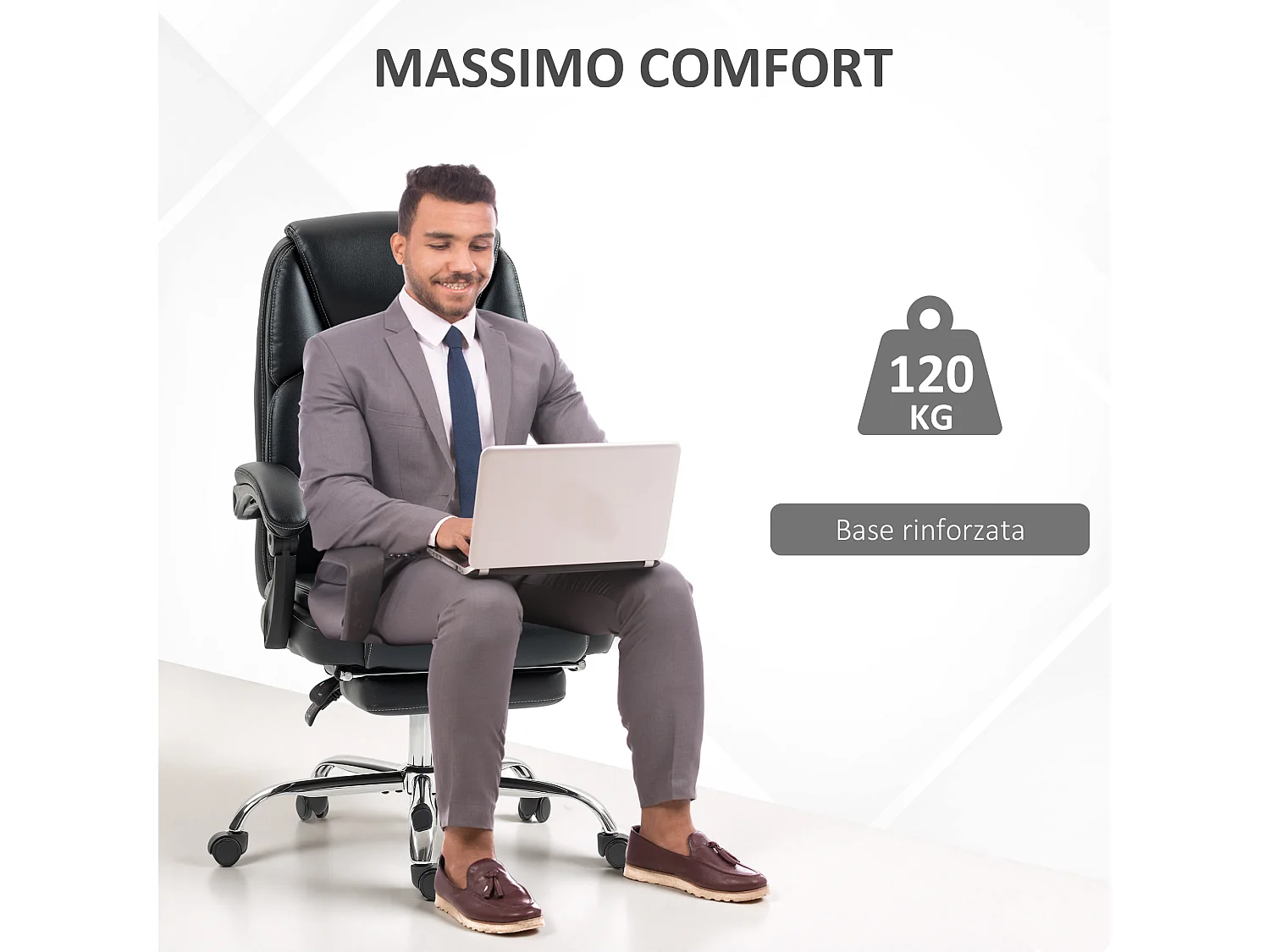 Sedia da ufficio reclinabile con poggiapiedi e imbottitura nero