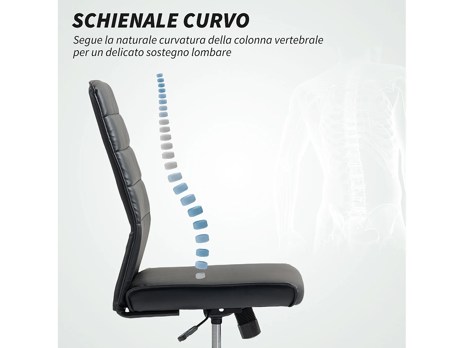 Sedia da ufficio ergonomica e regolabile con schienale ricurvo nero