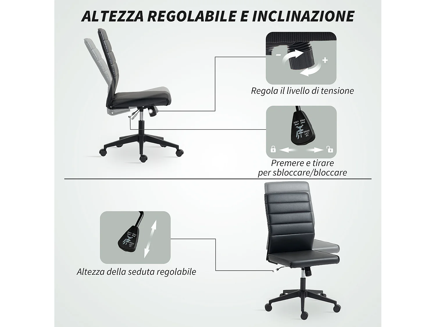 Sedia da ufficio ergonomica e regolabile con schienale ricurvo nero
