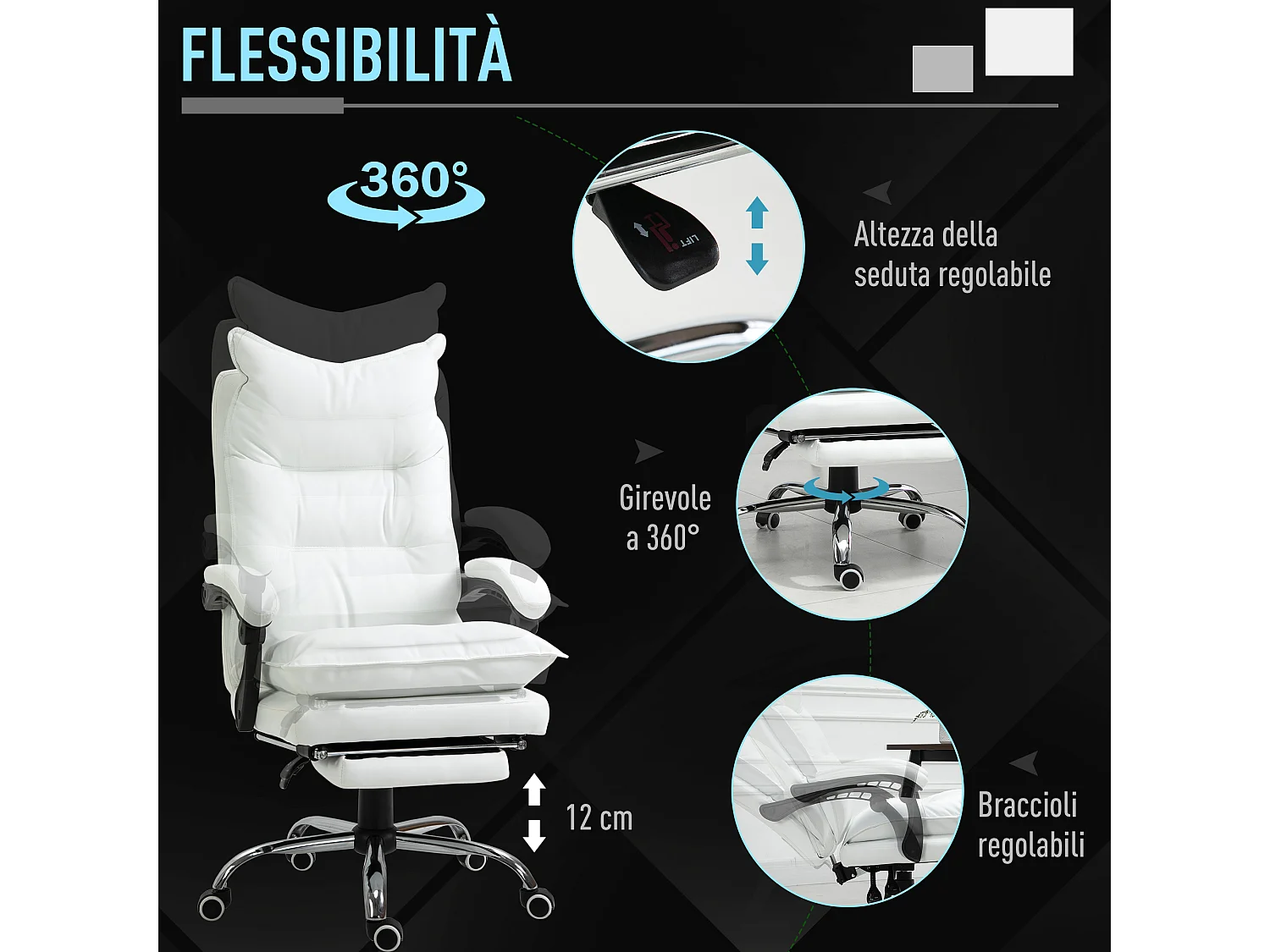 Poltrona da ufficio in similpelle bianca altezza regolabile