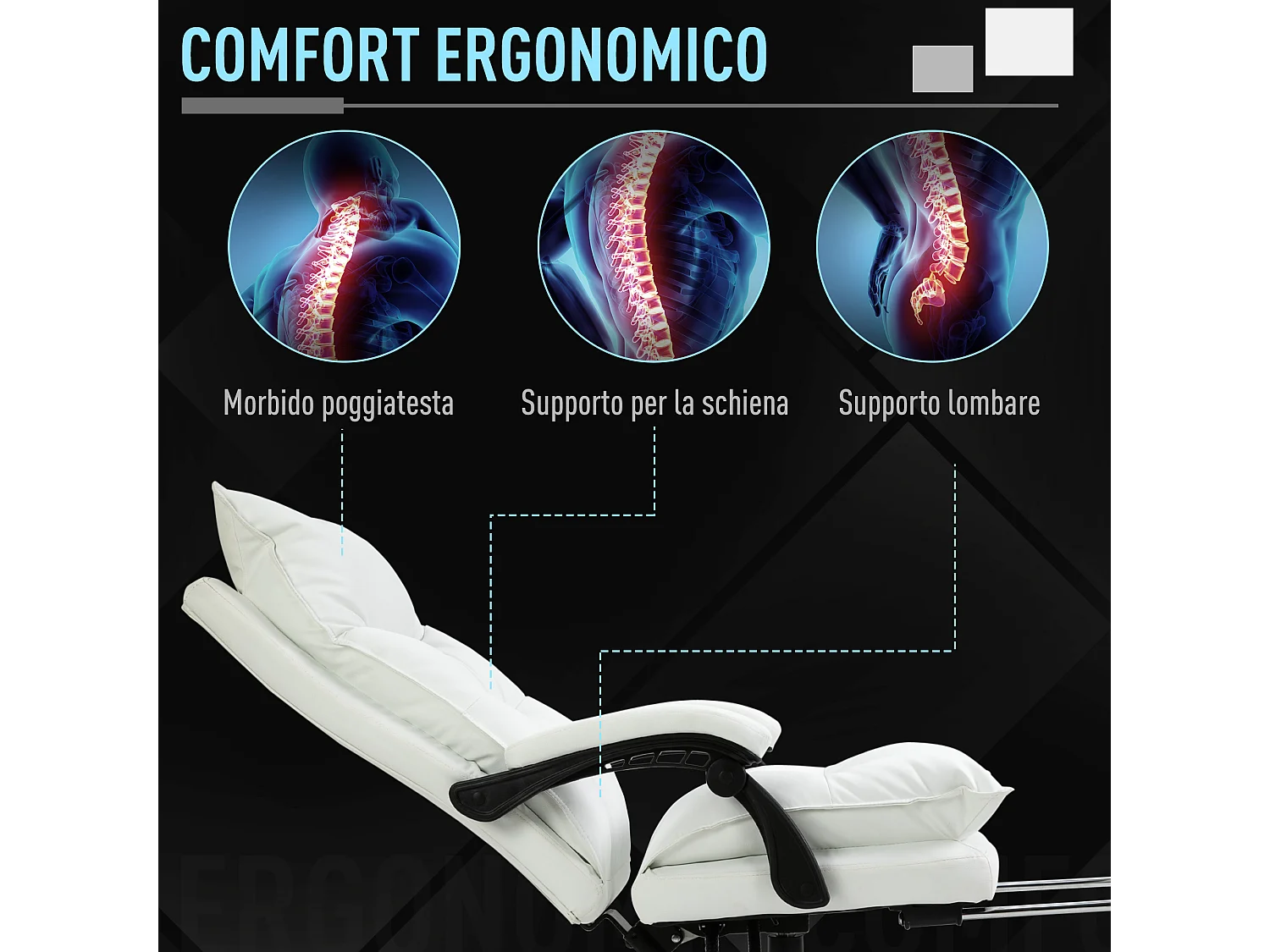 Poltrona da ufficio in similpelle bianca altezza regolabile