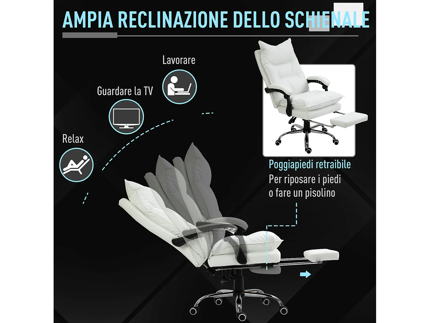 Poltrona da ufficio in similpelle bianca altezza regolabile