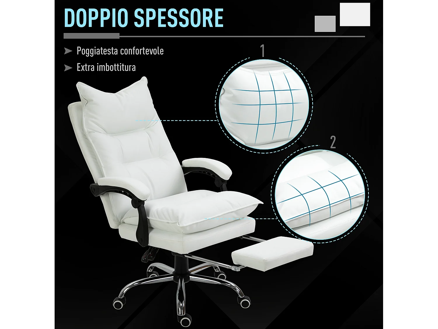 Poltrona da ufficio in similpelle bianca altezza regolabile