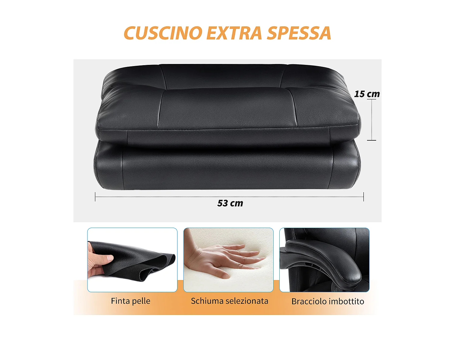 Sedia per scrivania ad altezza regolabile e reclinabile a 135° nera