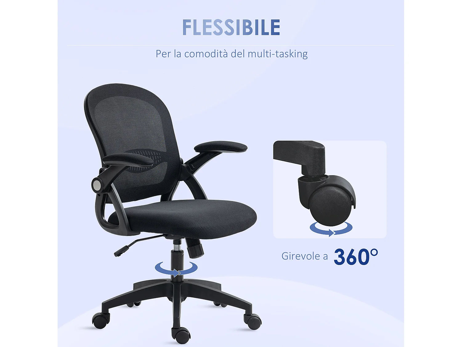 Sedia da ufficio ergonomica con altezza regolabile nero