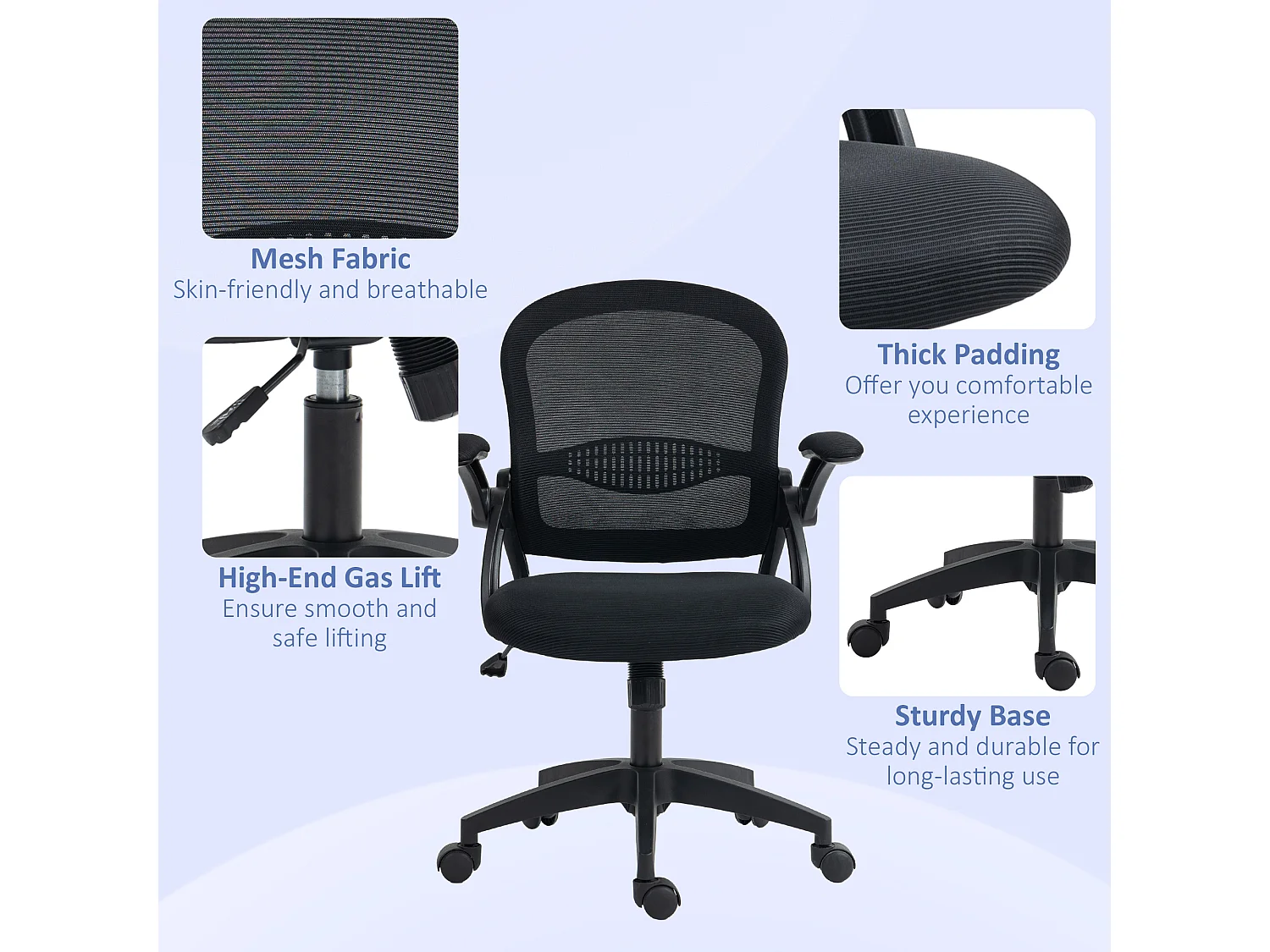 Sedia da ufficio ergonomica con altezza regolabile nero