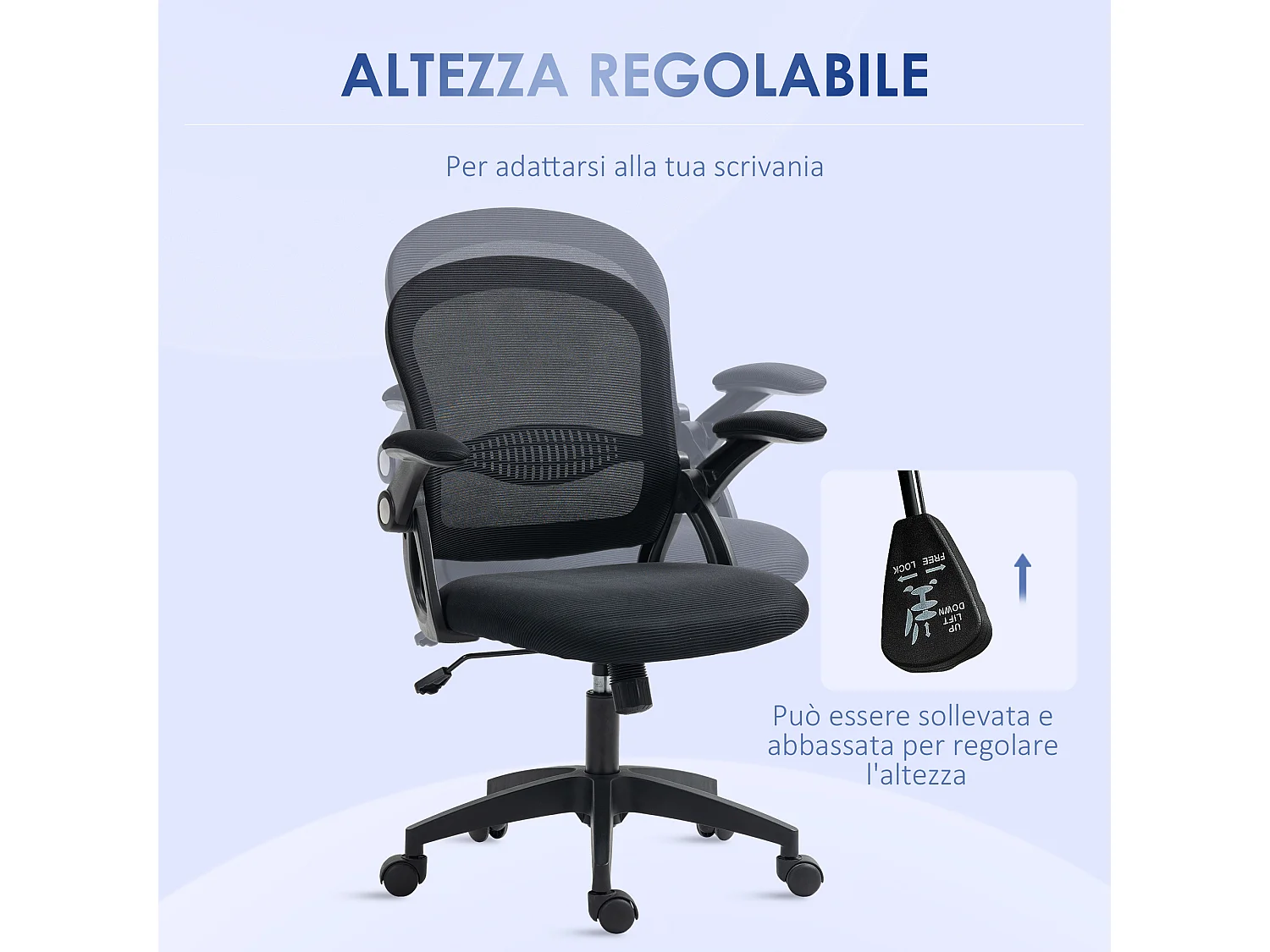 Sedia da ufficio ergonomica con altezza regolabile nero