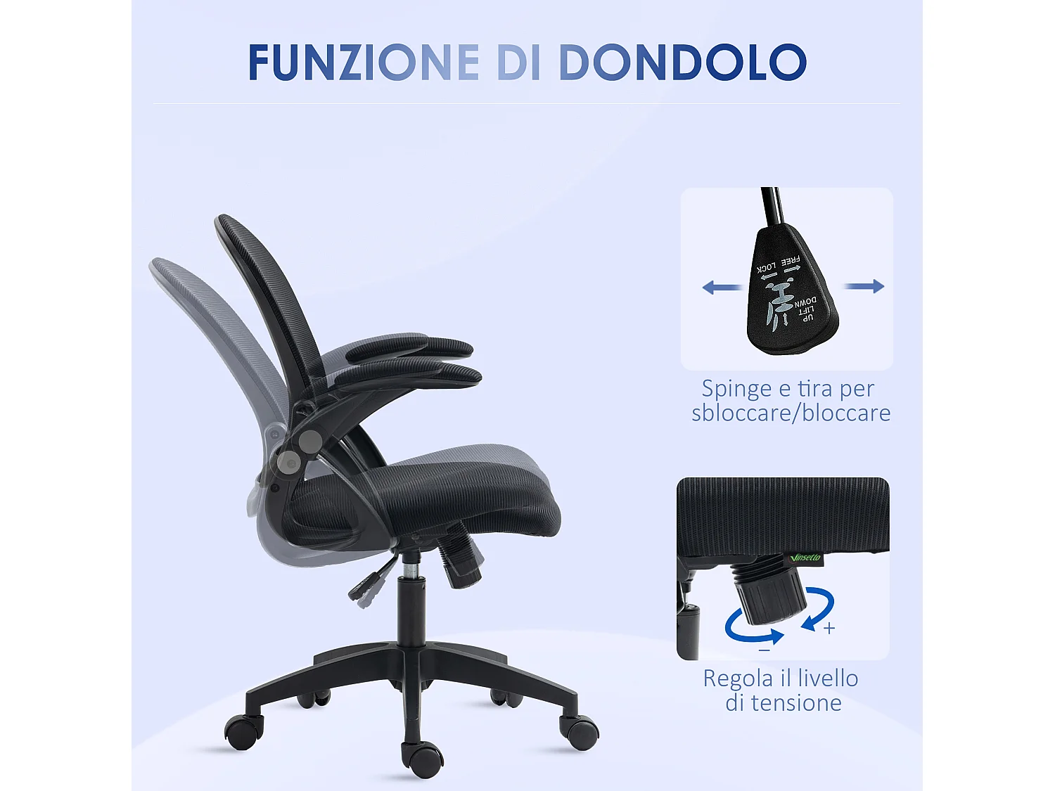 Sedia da ufficio ergonomica con altezza regolabile nero
