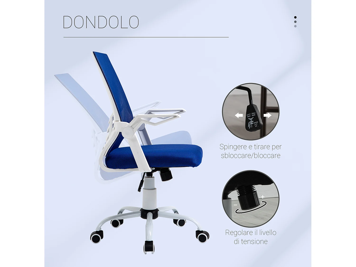 Sedia da ufficio ergonomica supporto lombare in tessuto blu