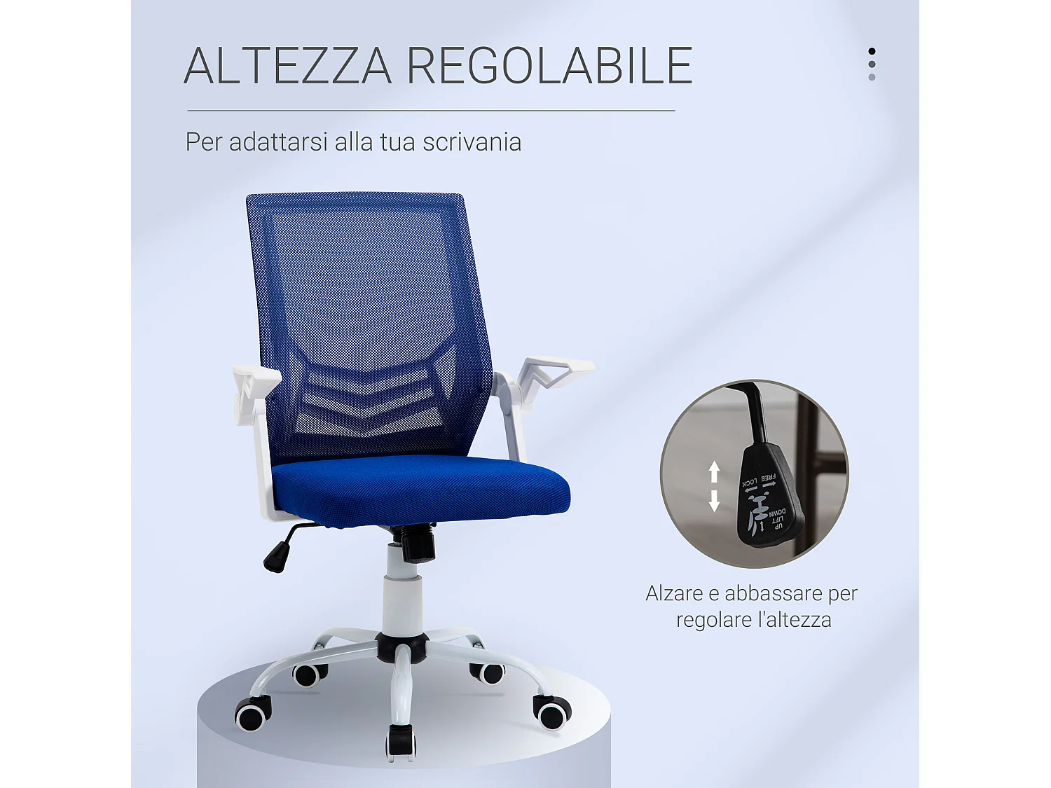 Sedia da ufficio ergonomica supporto lombare in tessuto blu