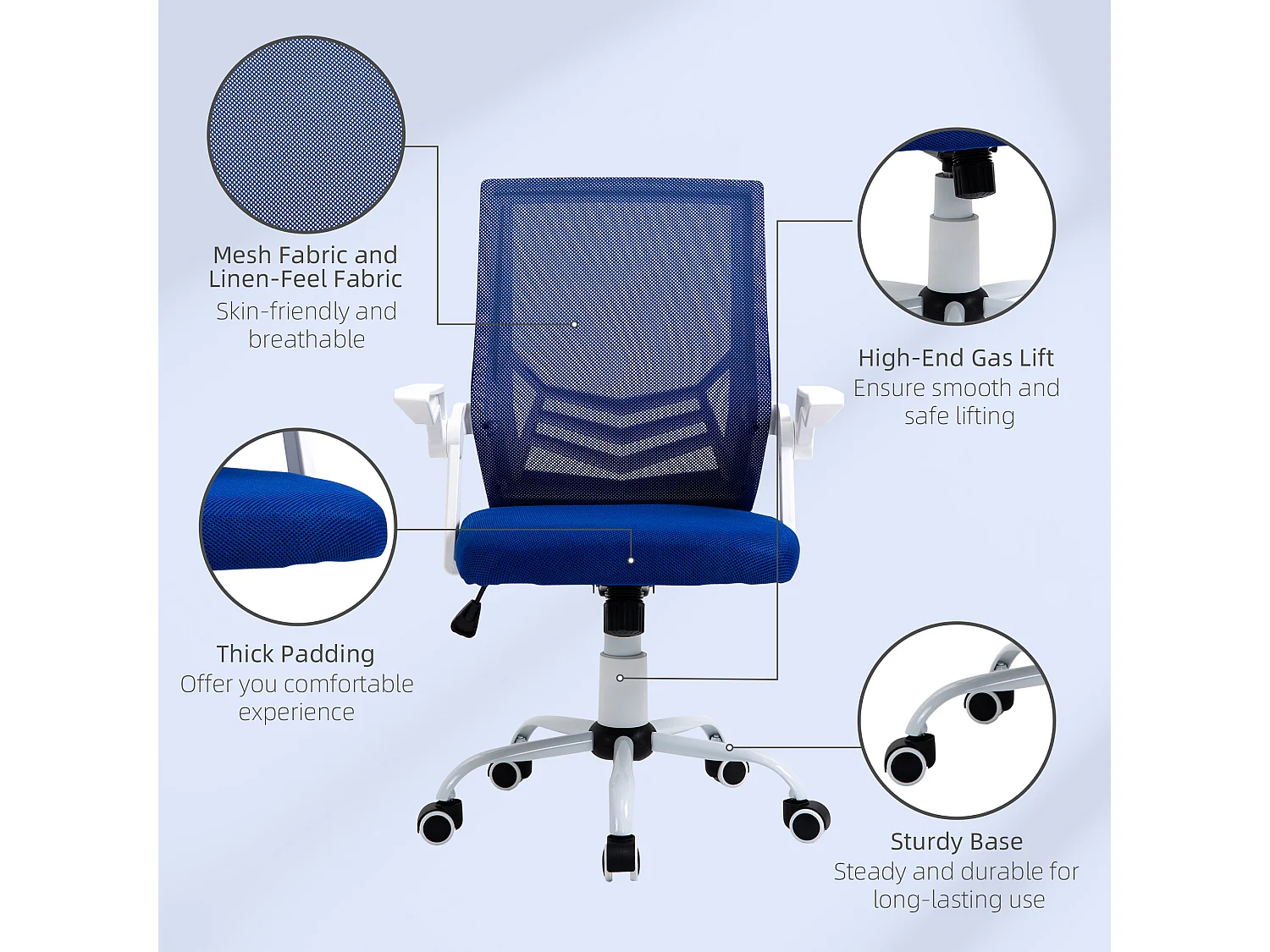 Sedia da ufficio ergonomica supporto lombare in tessuto blu