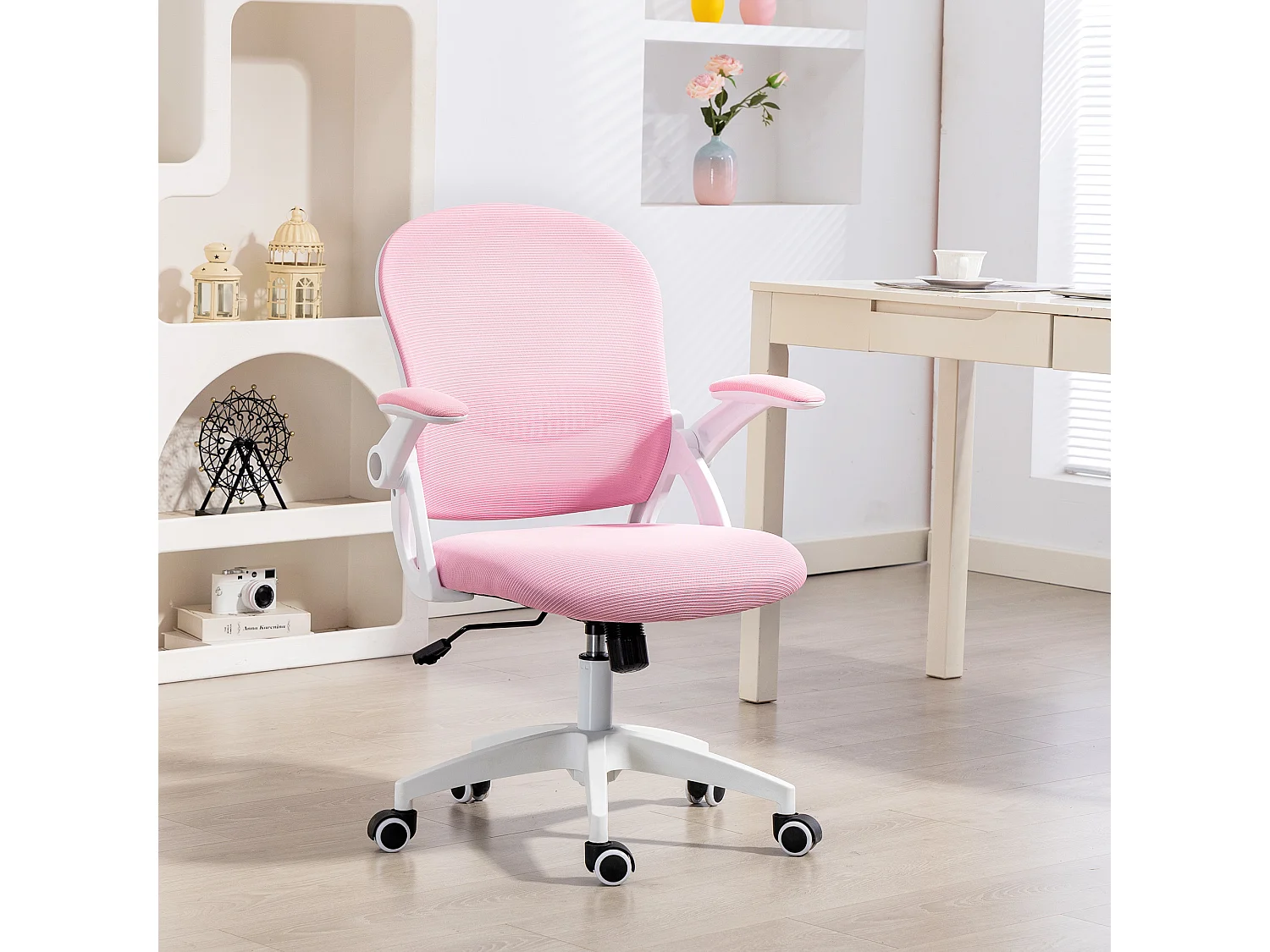 Sedia da ufficio ergonomica e regolabile con schienale a rete rosa