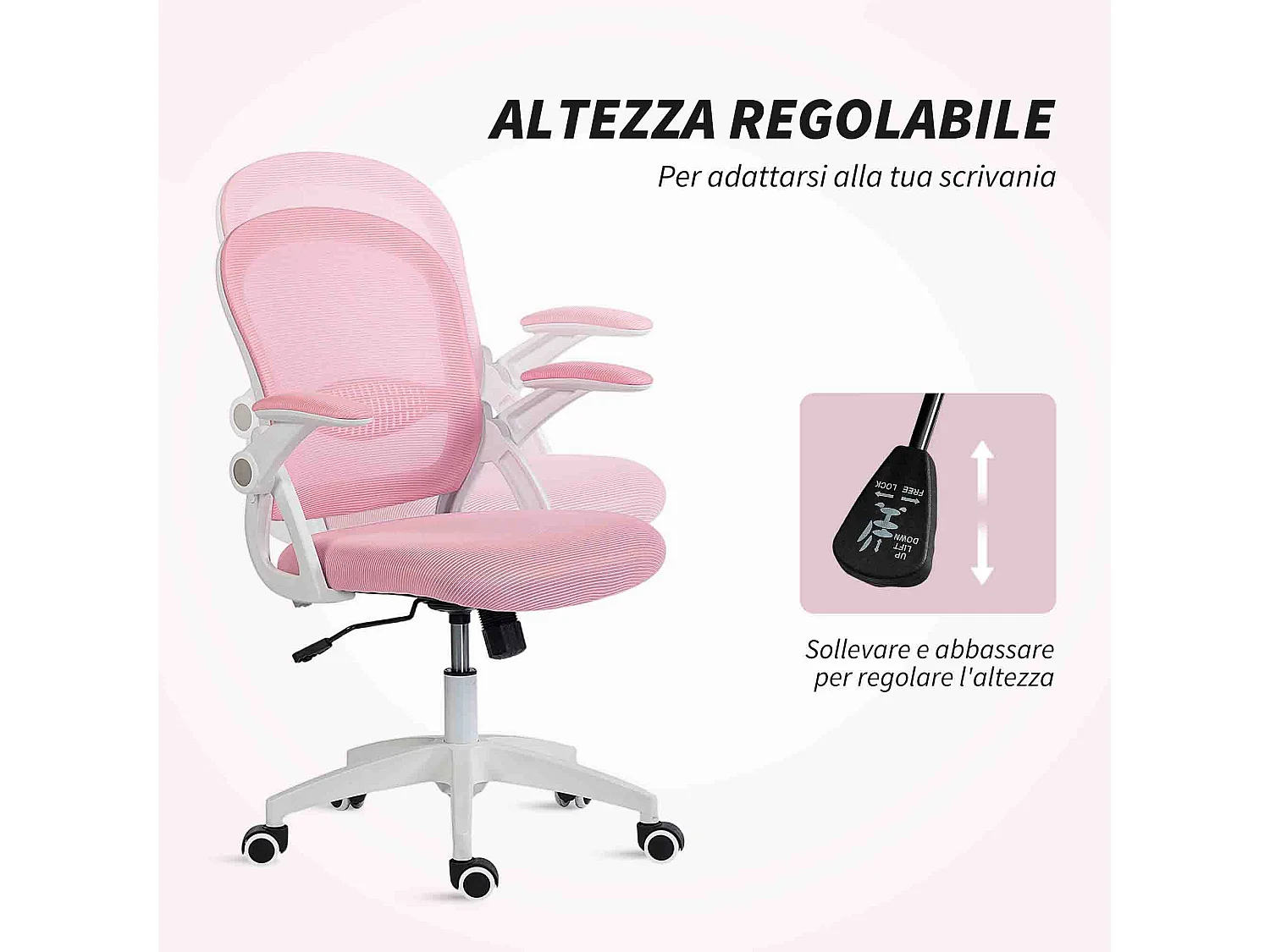 Sedia da ufficio ergonomica e regolabile con schienale a rete rosa