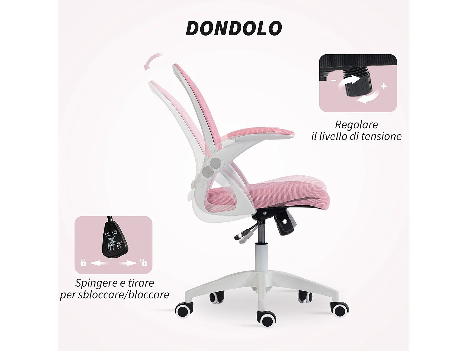 Sedia da ufficio ergonomica e regolabile con schienale a rete rosa
