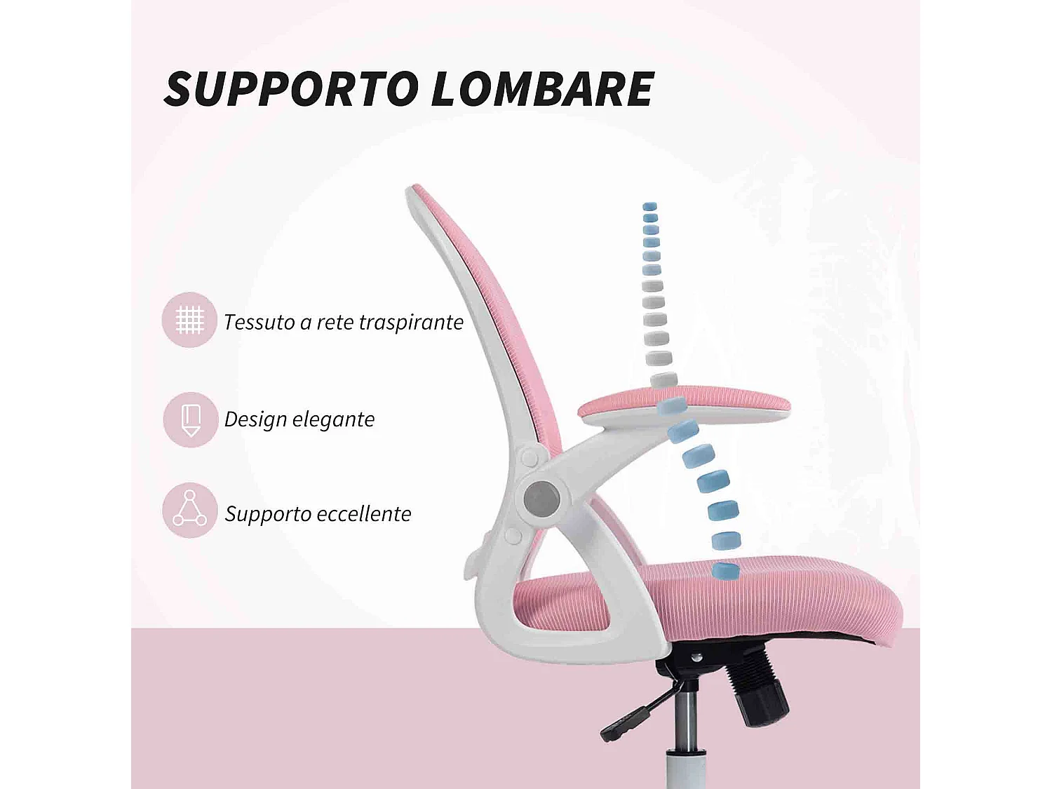 Sedia da ufficio ergonomica e regolabile con schienale a rete rosa