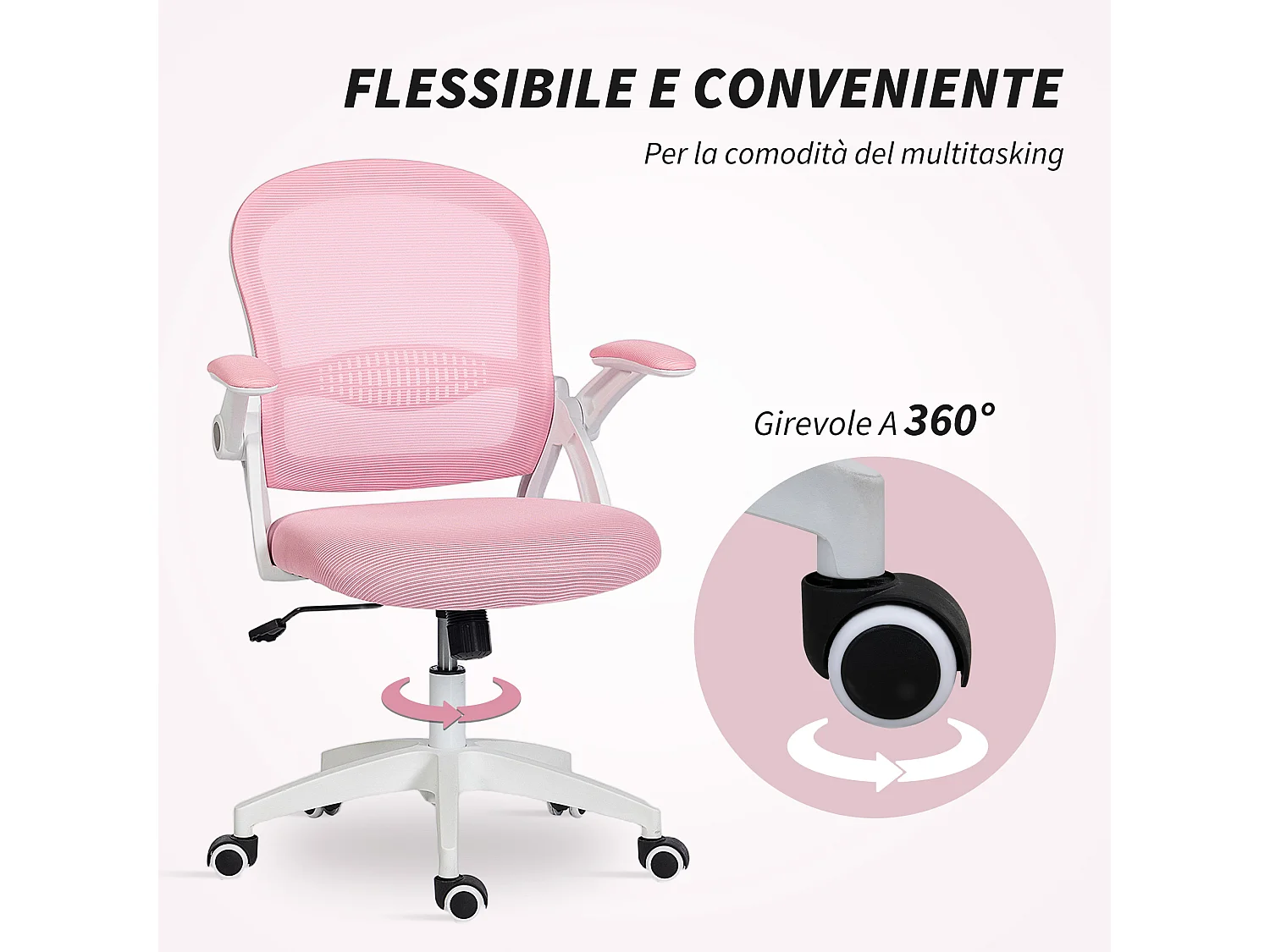 Sedia da ufficio ergonomica e regolabile con schienale a rete rosa