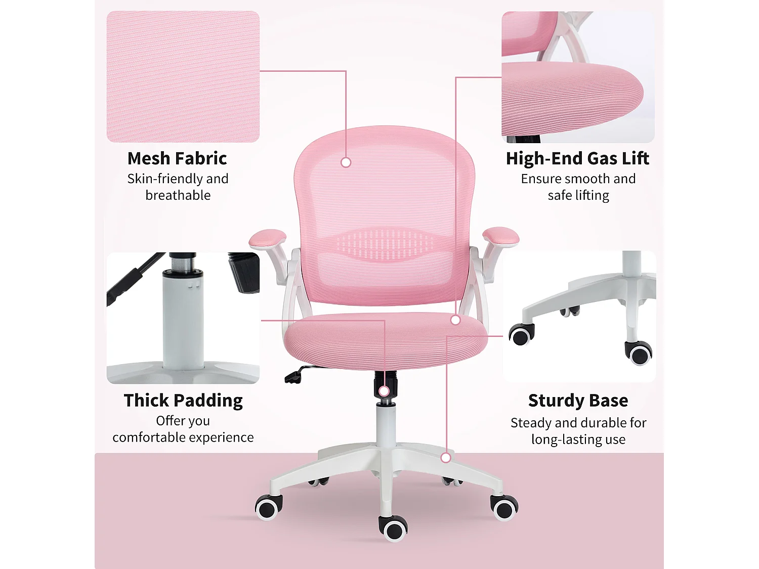 Sedia da ufficio ergonomica e regolabile con schienale a rete rosa