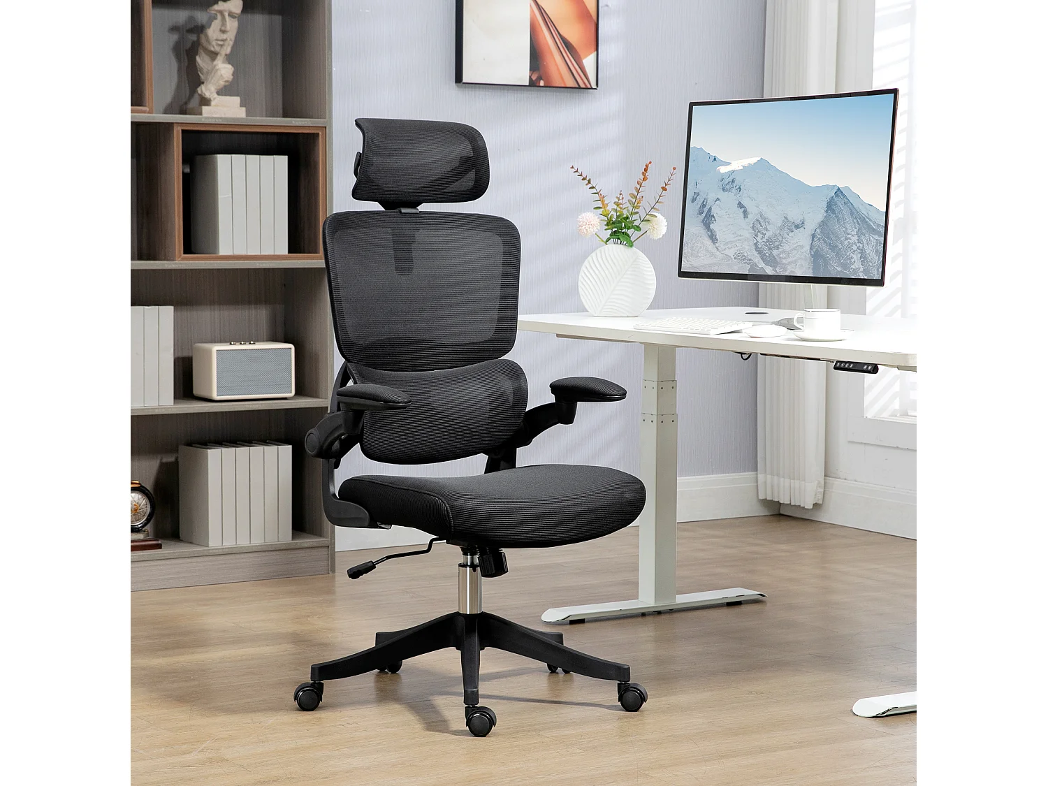 Sedia da ufficio ad altezza regolabile con inclinazione braccioli nera