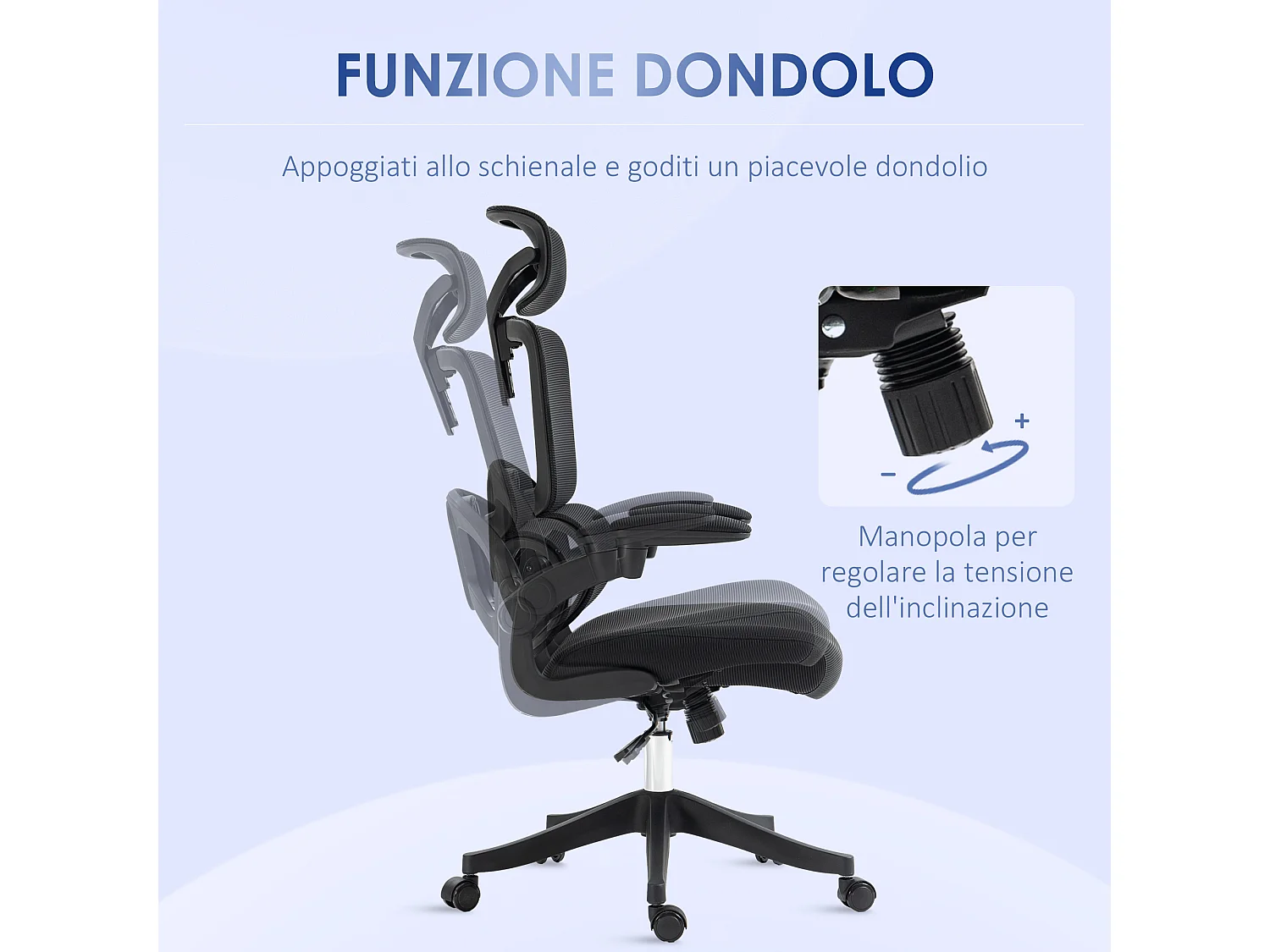 Sedia da ufficio ad altezza regolabile con inclinazione braccioli nera