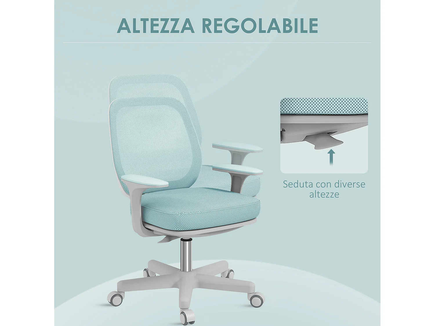 Sedia da ufficio ergonomica ad altezza regolabile e traspirante verde
