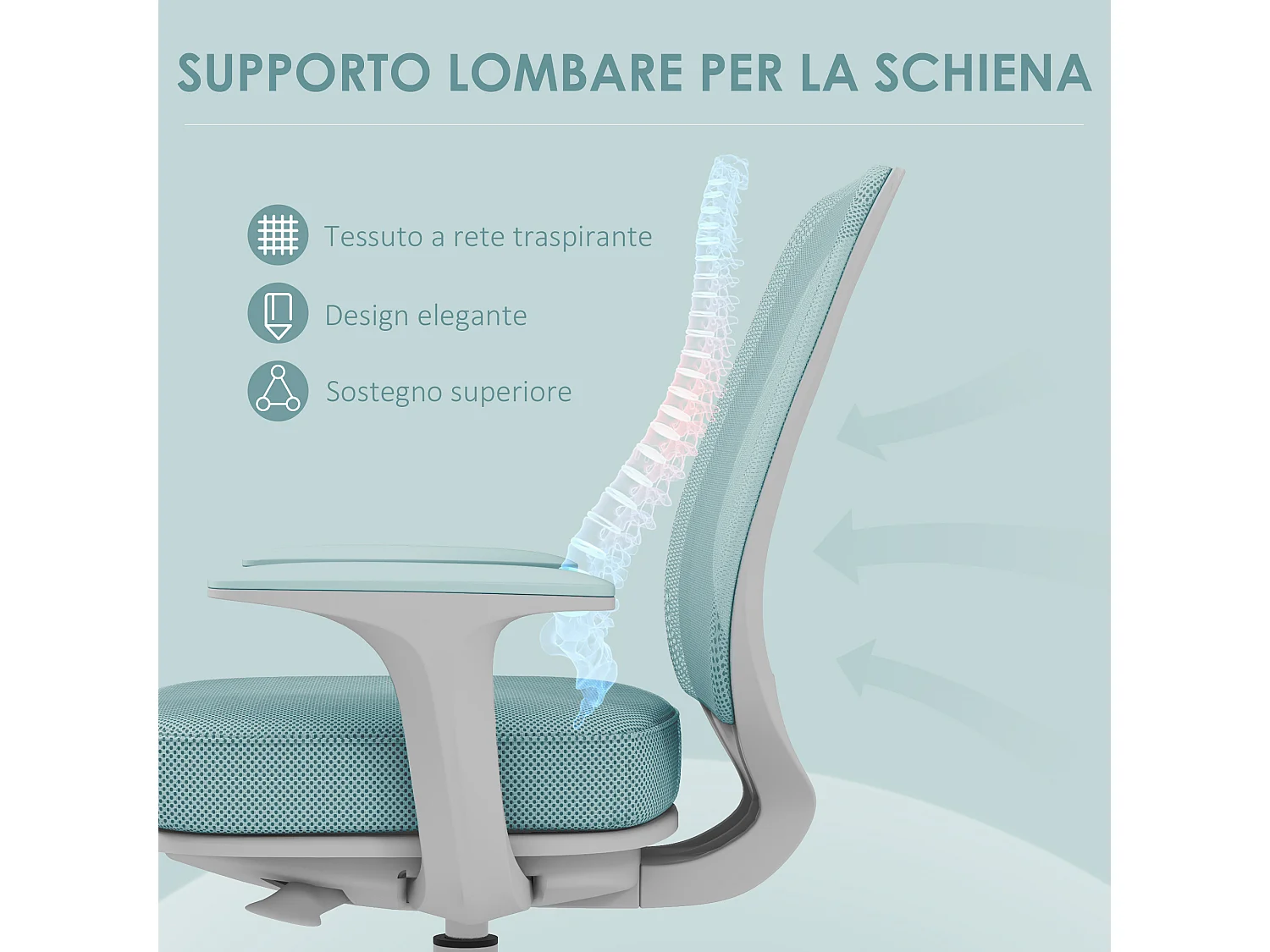 Sedia da ufficio ergonomica ad altezza regolabile e traspirante verde