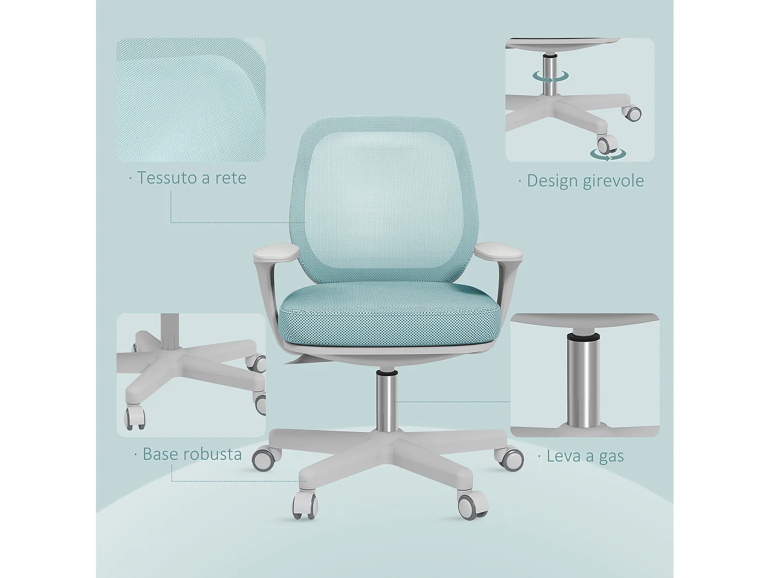 Sedia da ufficio ergonomica ad altezza regolabile e traspirante verde