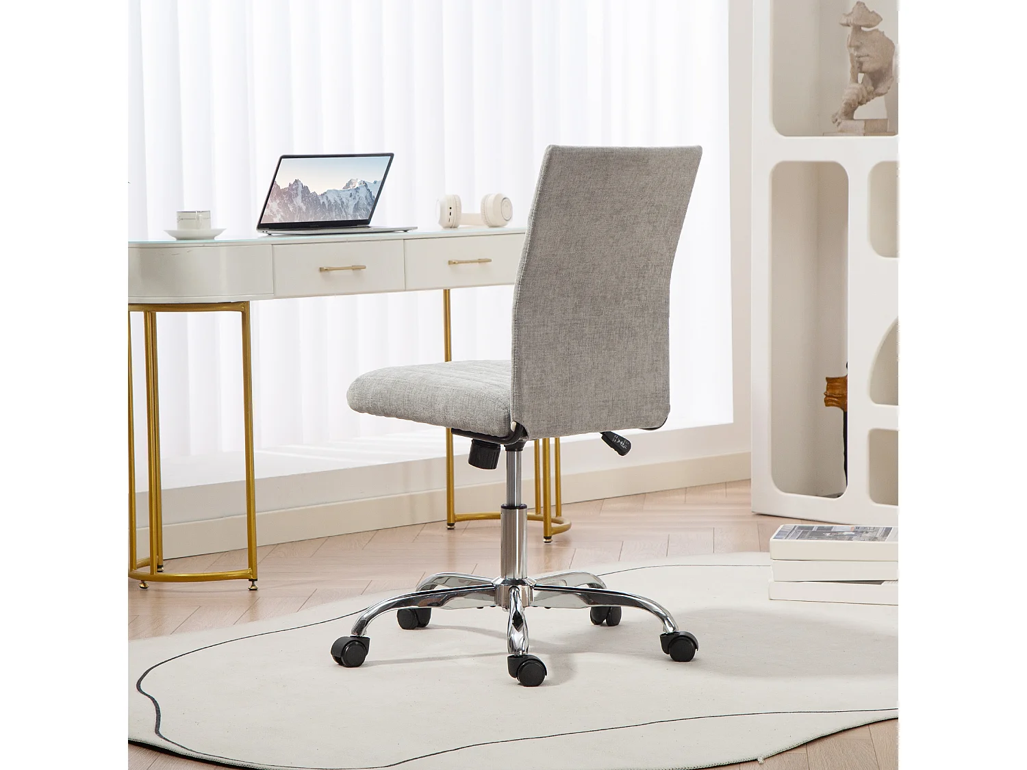 Sedia da ufficio senza braccioli girevole in tessuto grigio