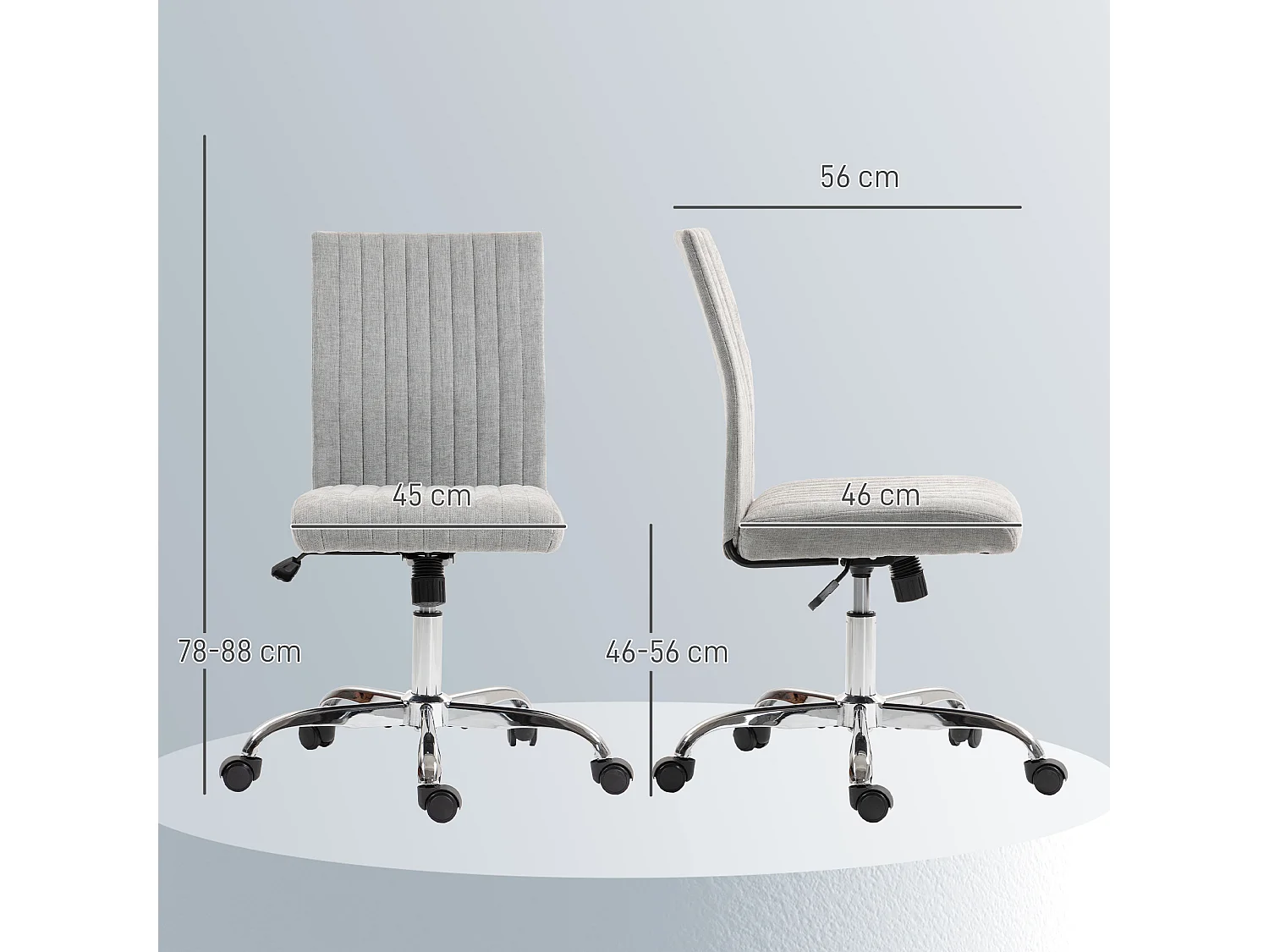 Sedia da ufficio senza braccioli girevole in tessuto grigio